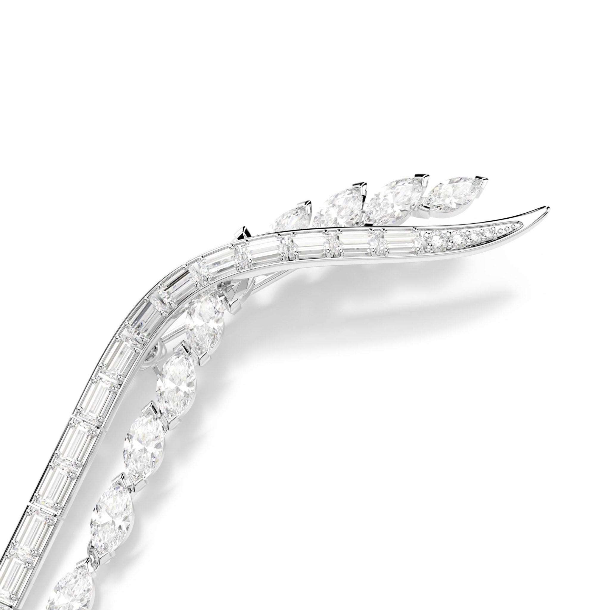 Mesmera brooch, Mixed cuts, White, Rhodium plated -Swarovski