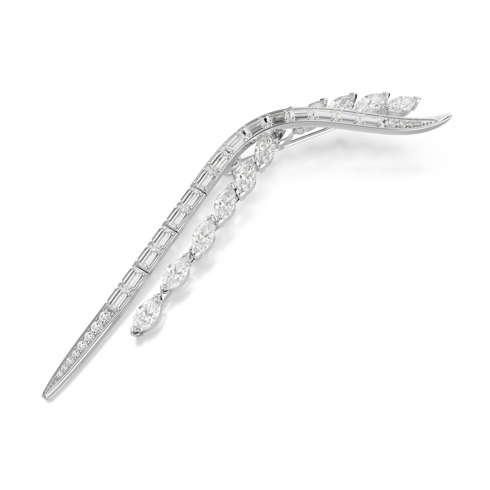 Mesmera brooch, Mixed cuts, White, Rhodium plated -Swarovski