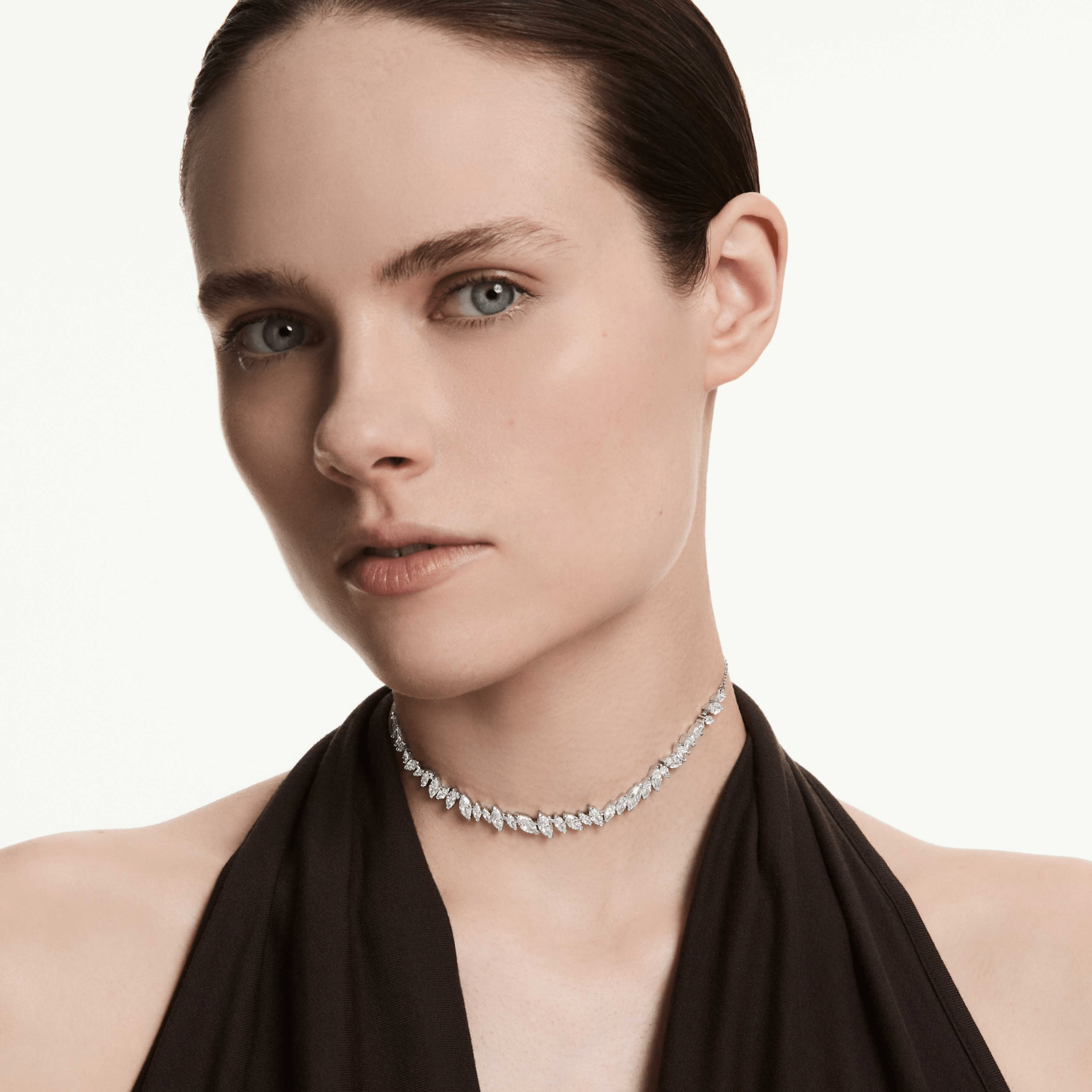 Mesmera choker, Marquise cut, White, Rhodium plated -Swarovski
