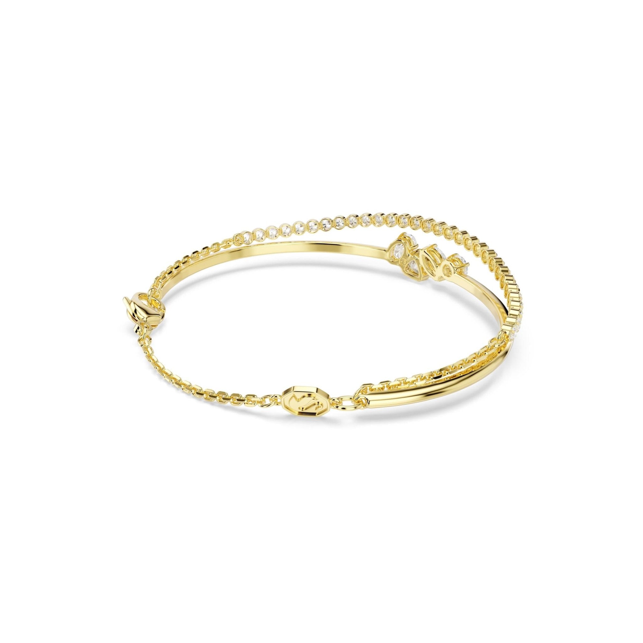Mesmera double bracelet, Mixed cuts, White, 18K gold finish - Swarovski