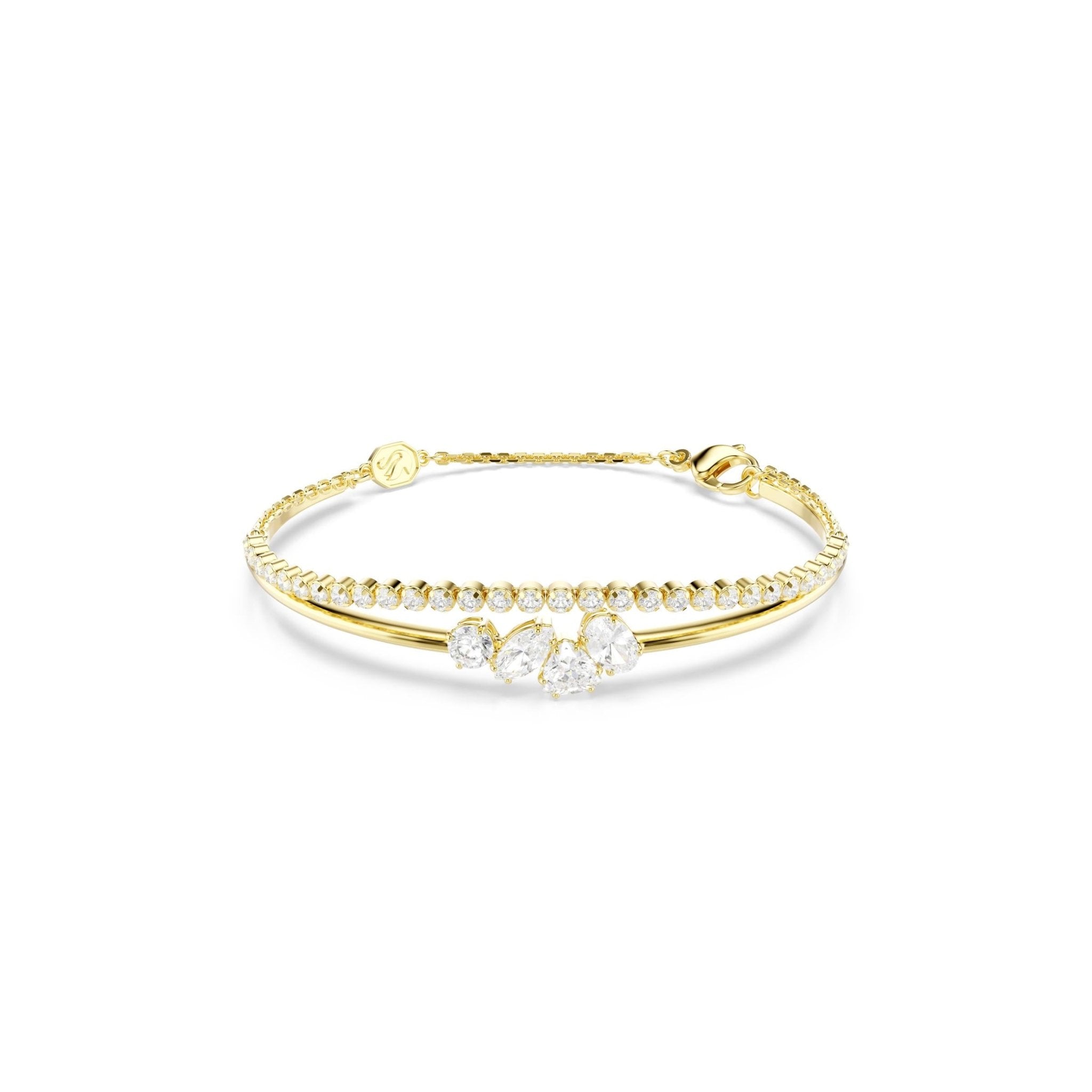 Mesmera double bracelet, Mixed cuts, White, 18K gold finish - Swarovski