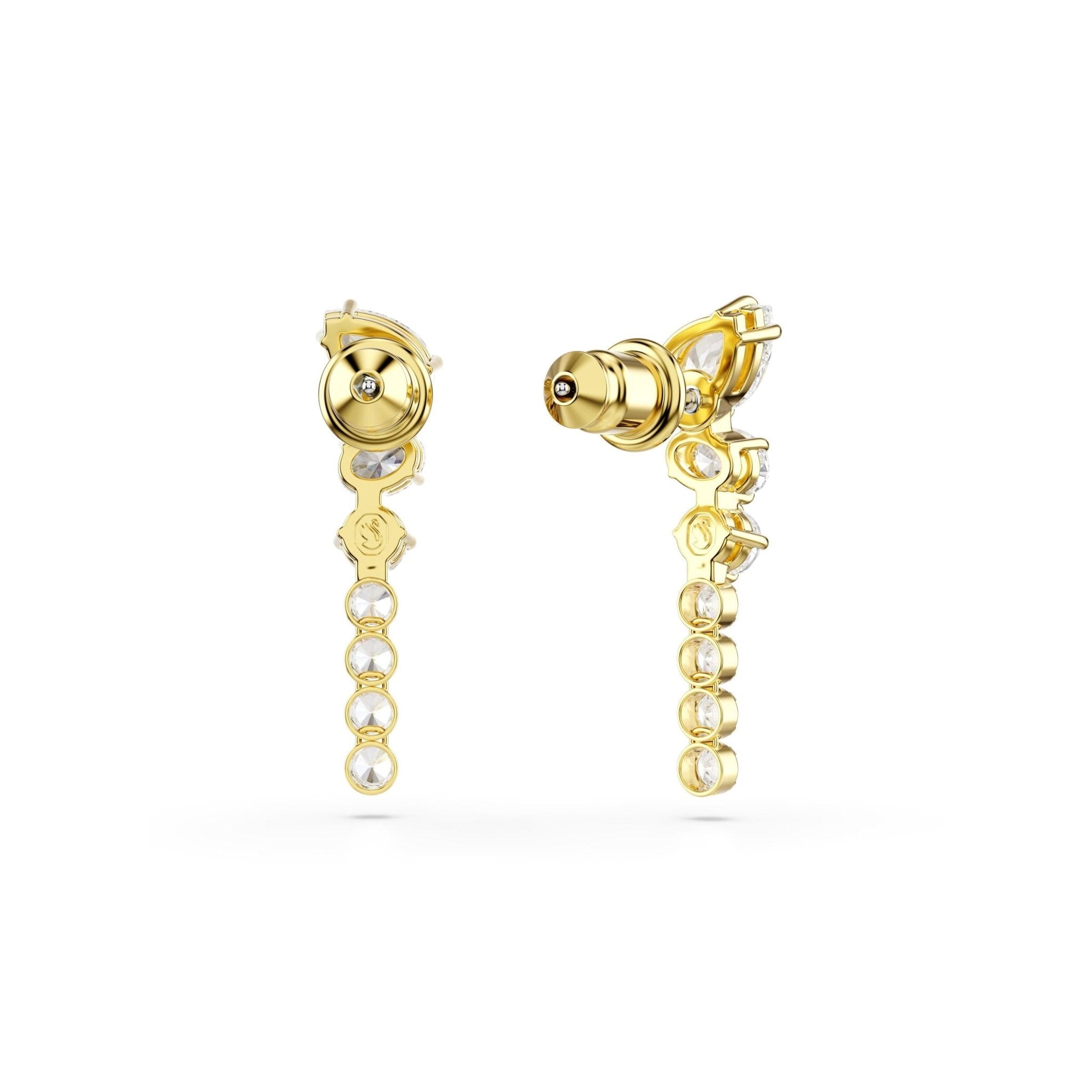 Mesmera drop earrings, Mixed cuts, White, 18K gold finish -Swarovski