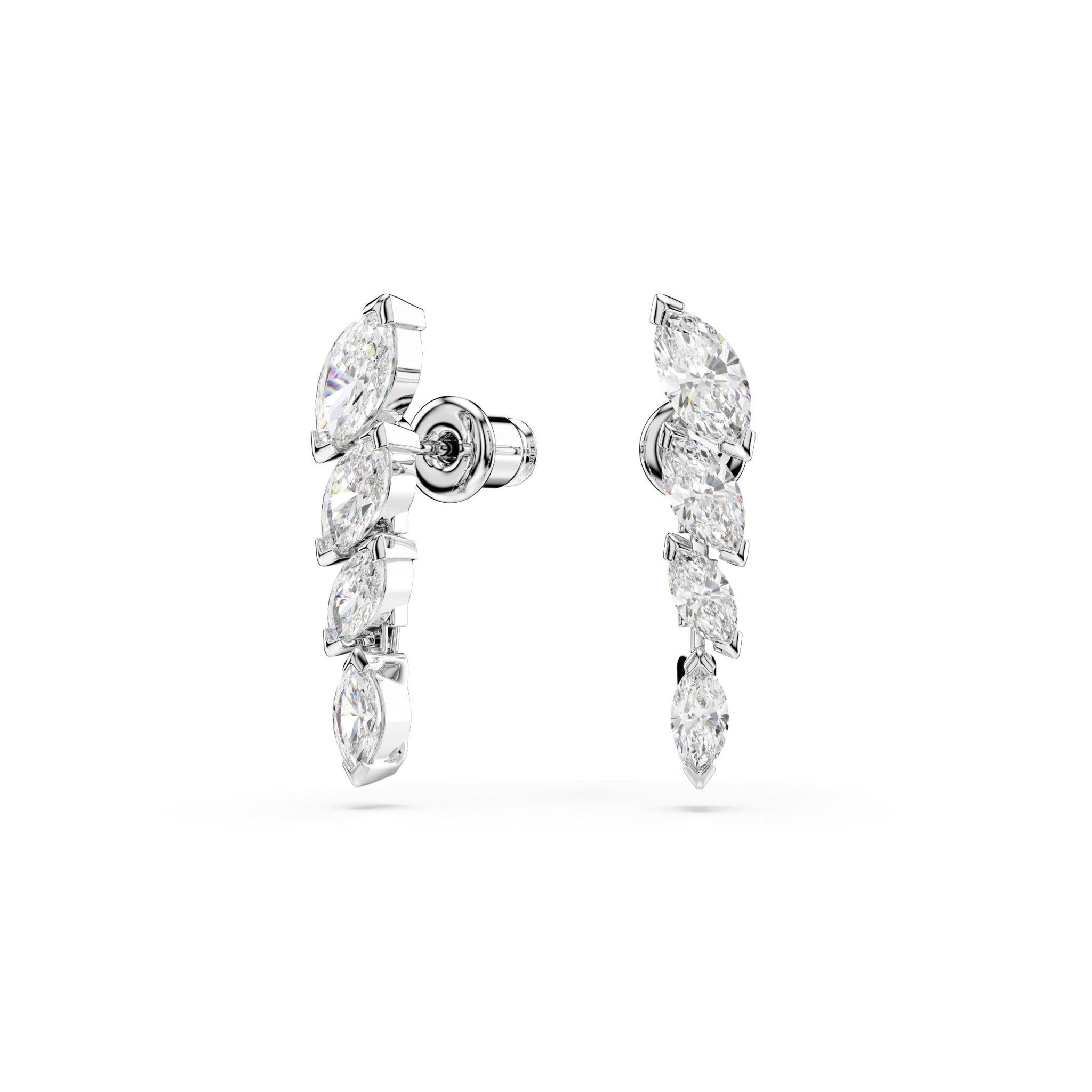 Mesmera earrings, Marquise cut, White, Rhodium plated Large -Swarovski