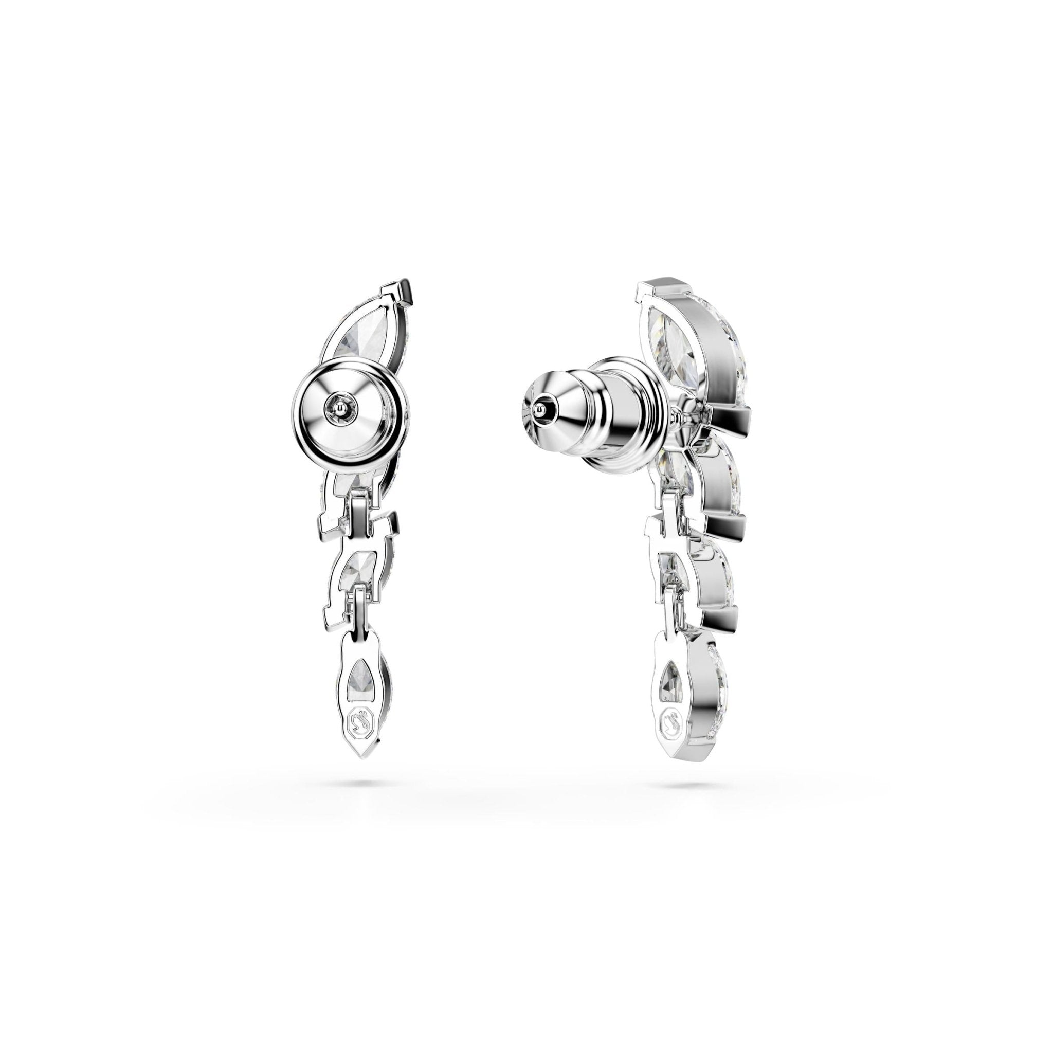 Mesmera earrings, Marquise cut, White, Rhodium plated Large -Swarovski