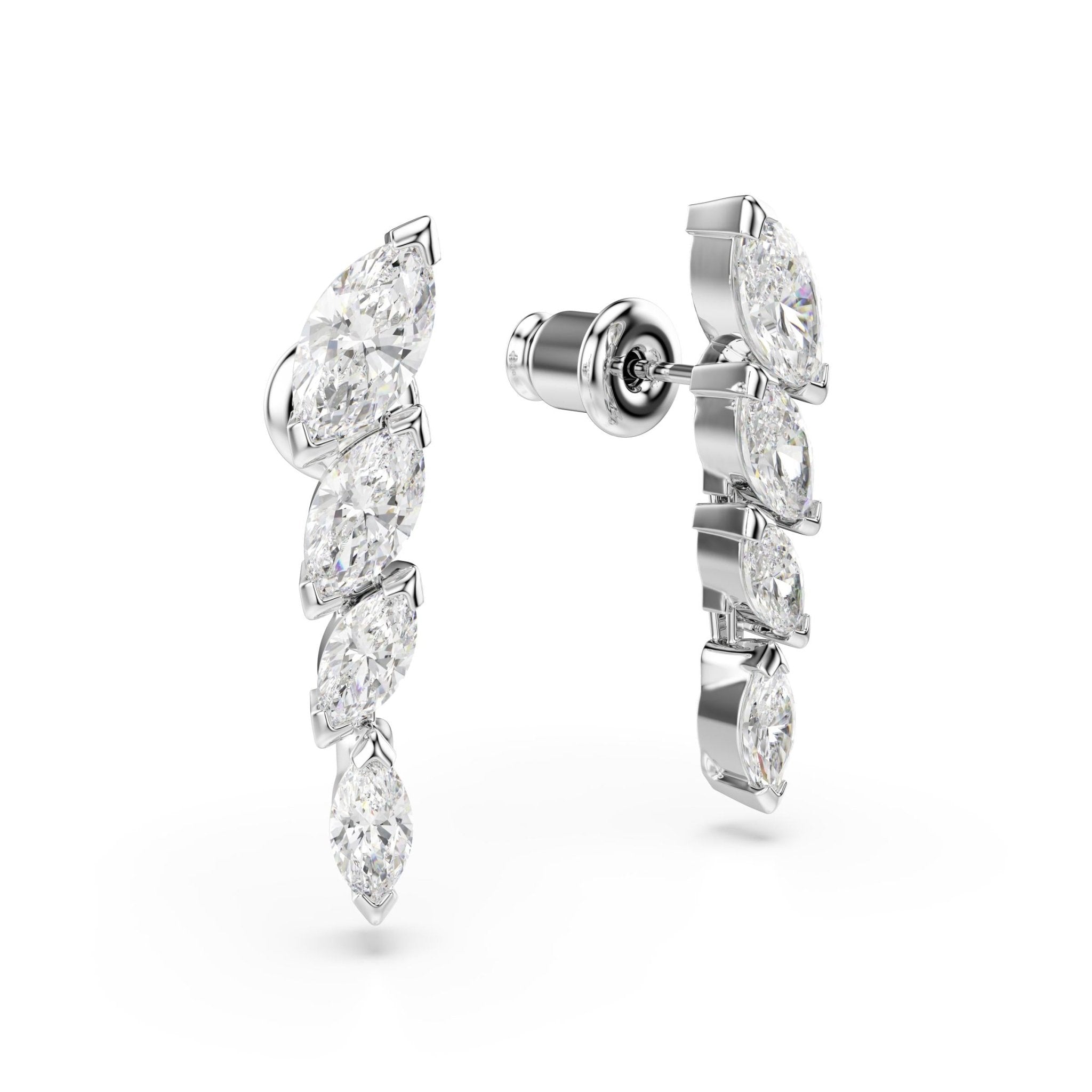 Mesmera earrings, Marquise cut, White, Rhodium plated Large -Swarovski