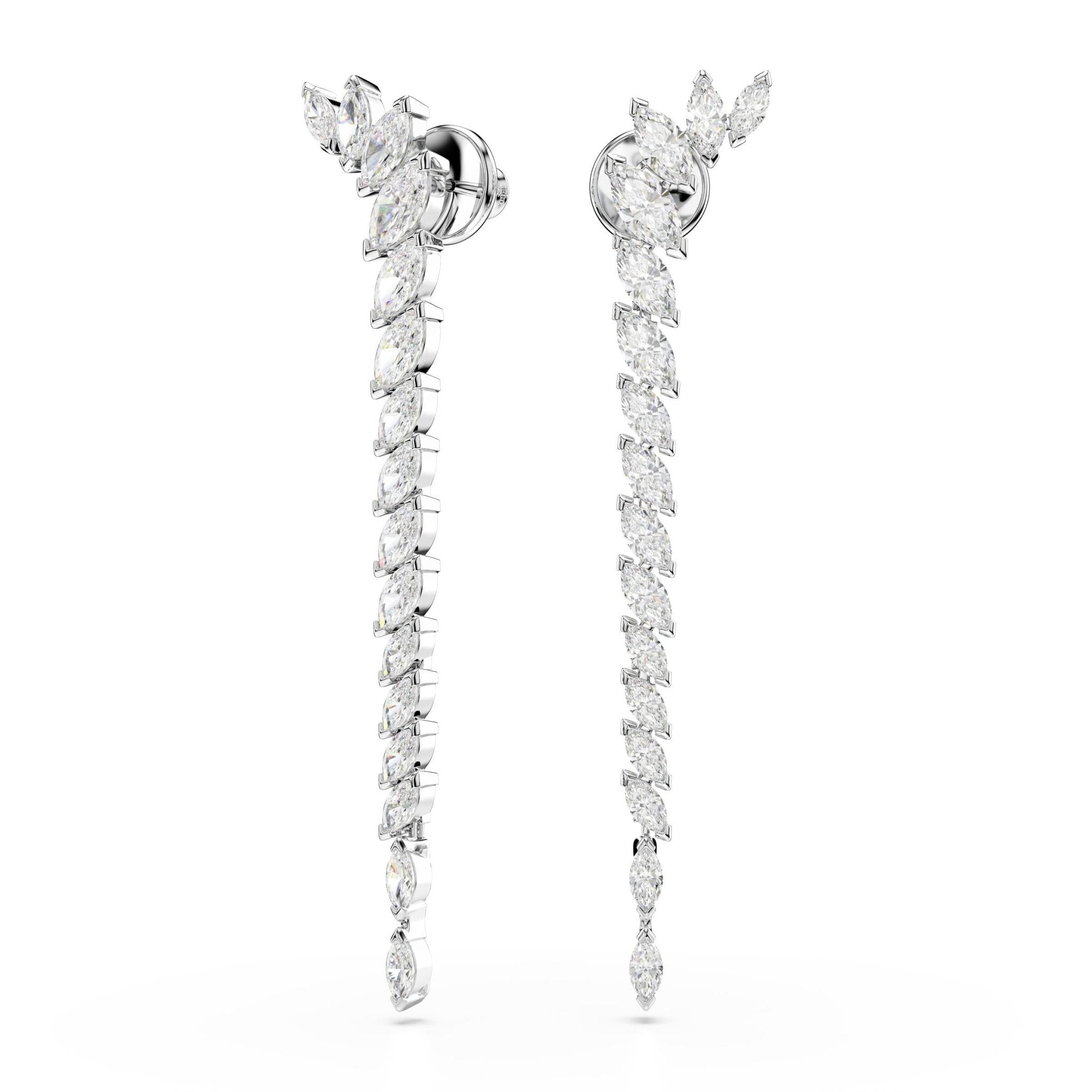 Mesmera earrings, Marquise cut, White, Rhodium plated - Swarovski