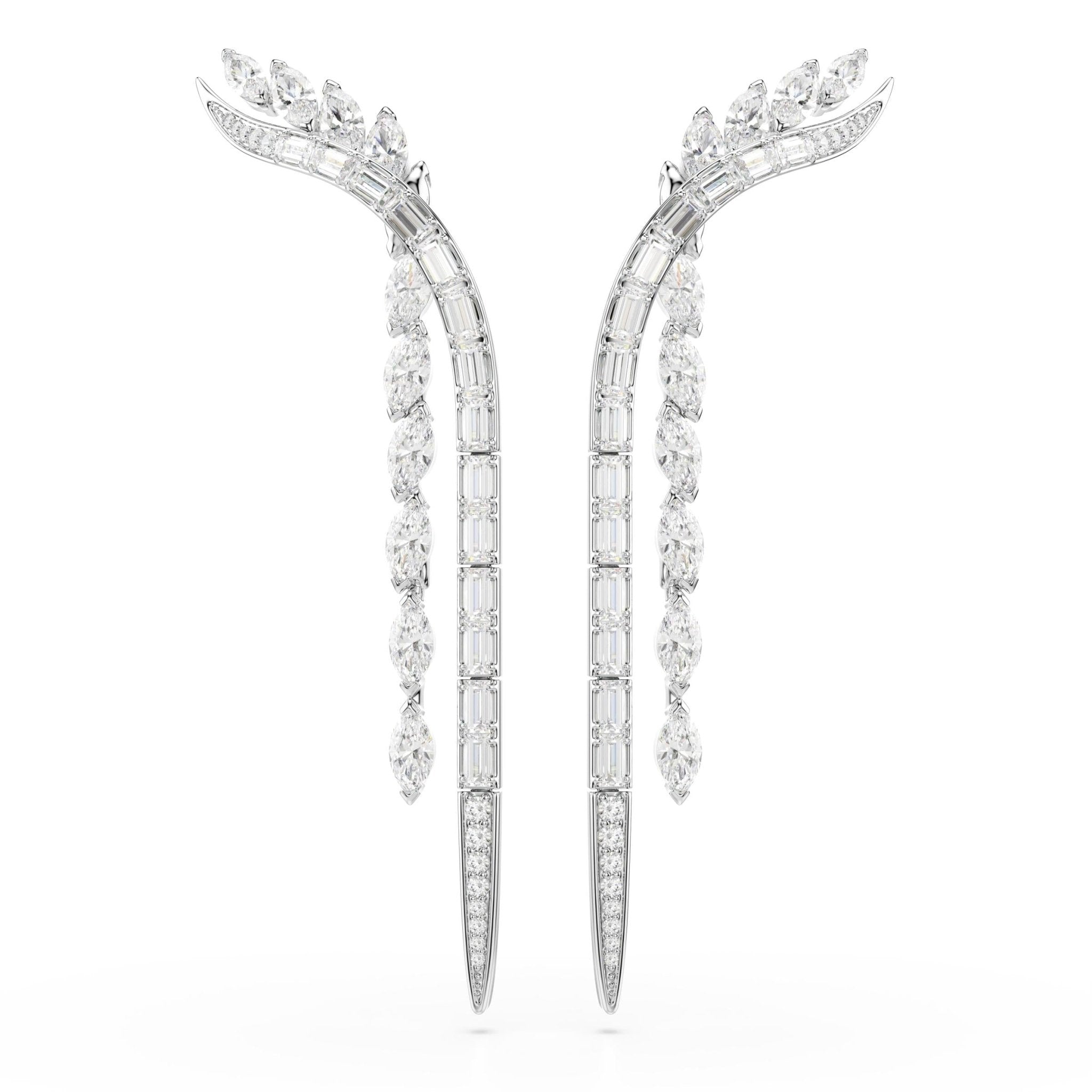 Mesmera earrings, Mixed cuts, White, Rhodium plated -Swarovski