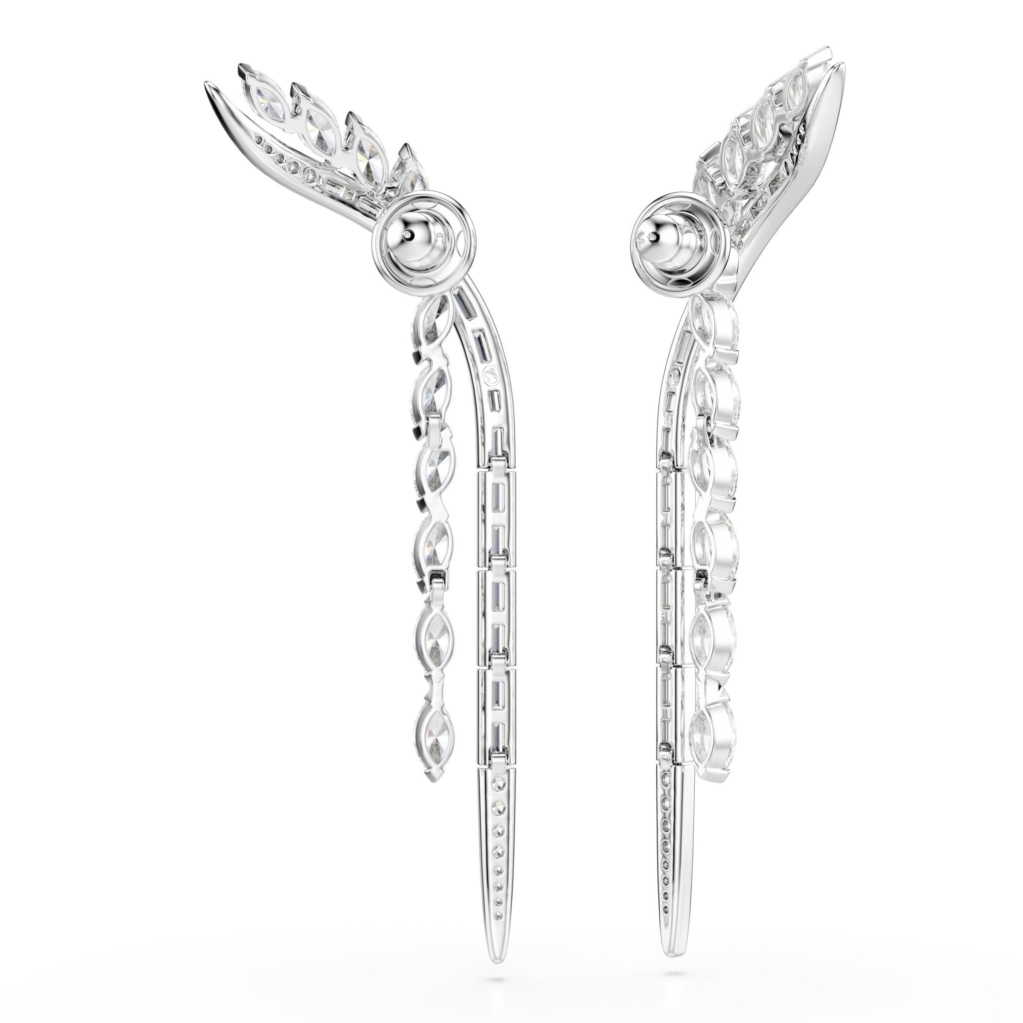 Mesmera earrings, Mixed cuts, White, Rhodium plated -Swarovski