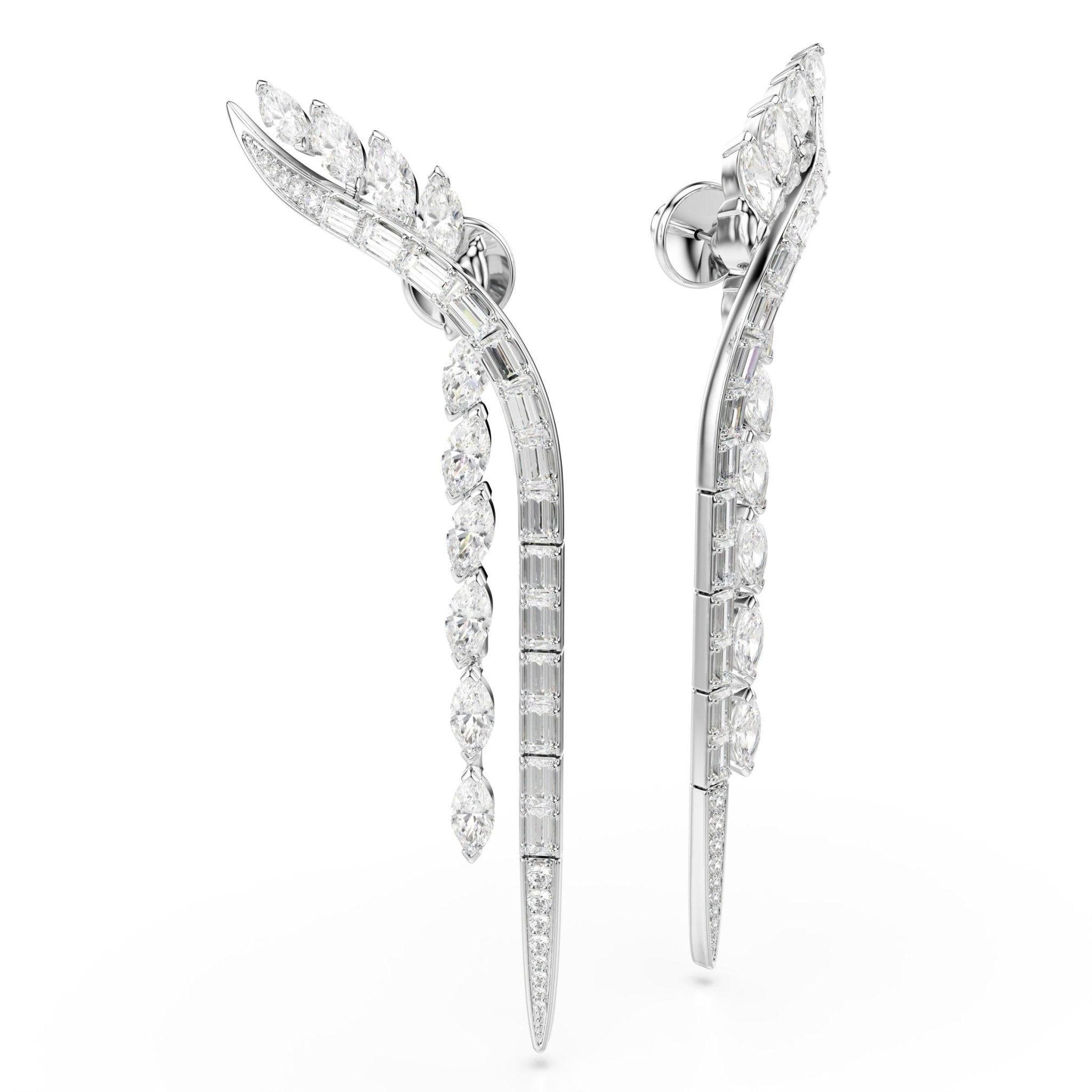 Mesmera earrings, Mixed cuts, White, Rhodium plated -Swarovski