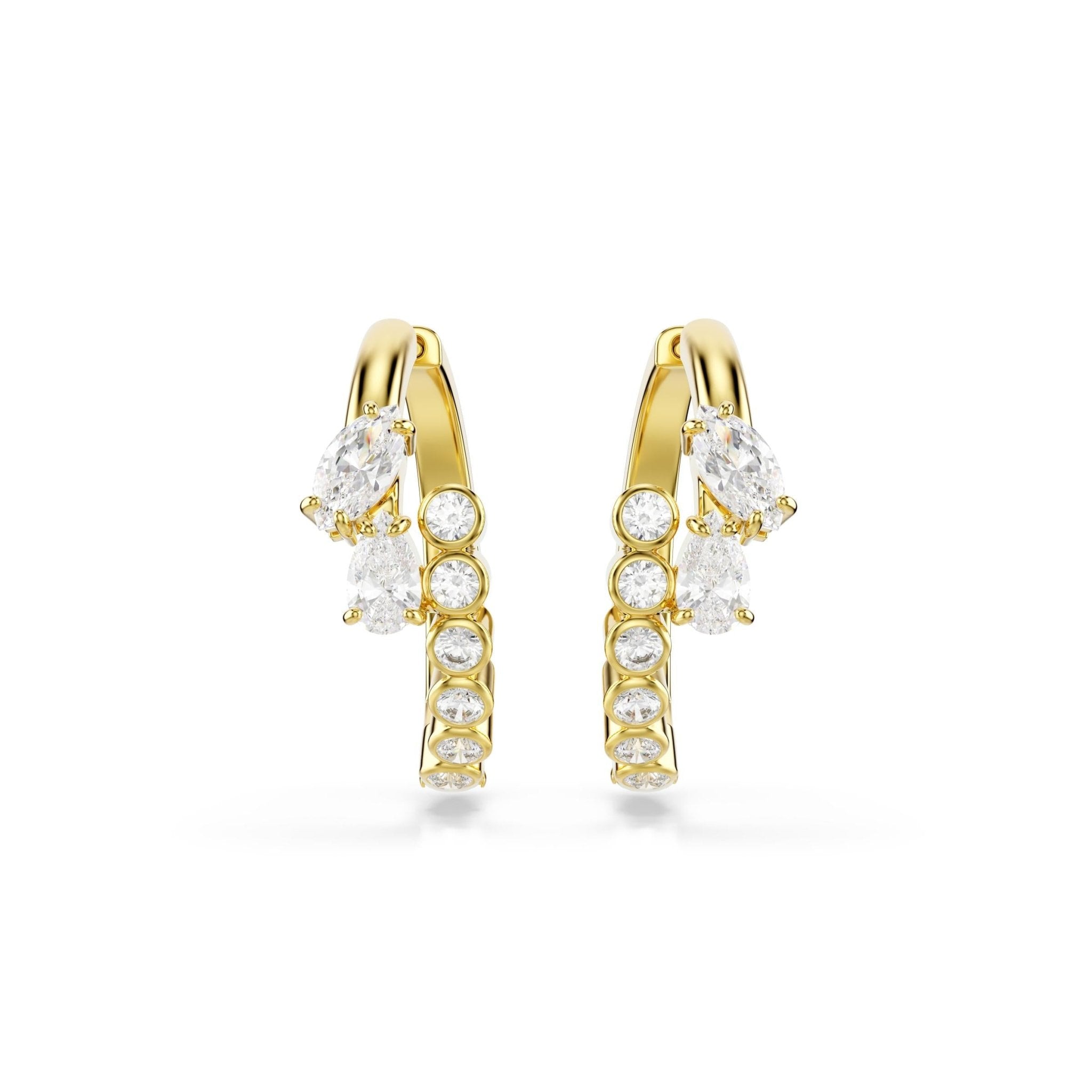 Mesmera hoop earrings, Mixed cuts, White, 18K gold finish -Swarovski