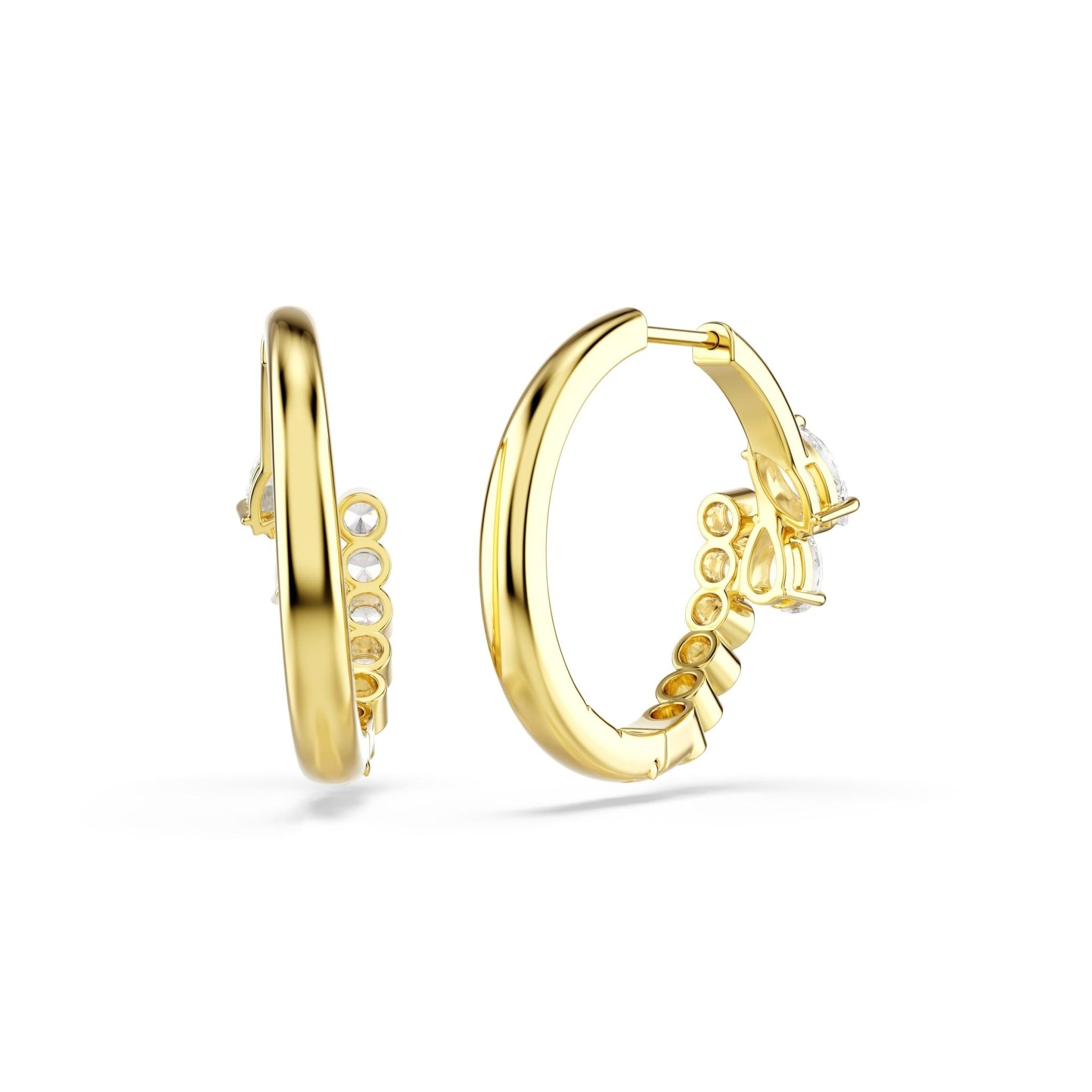 Mesmera hoop earrings, Mixed cuts, White, 18K gold finish -Swarovski