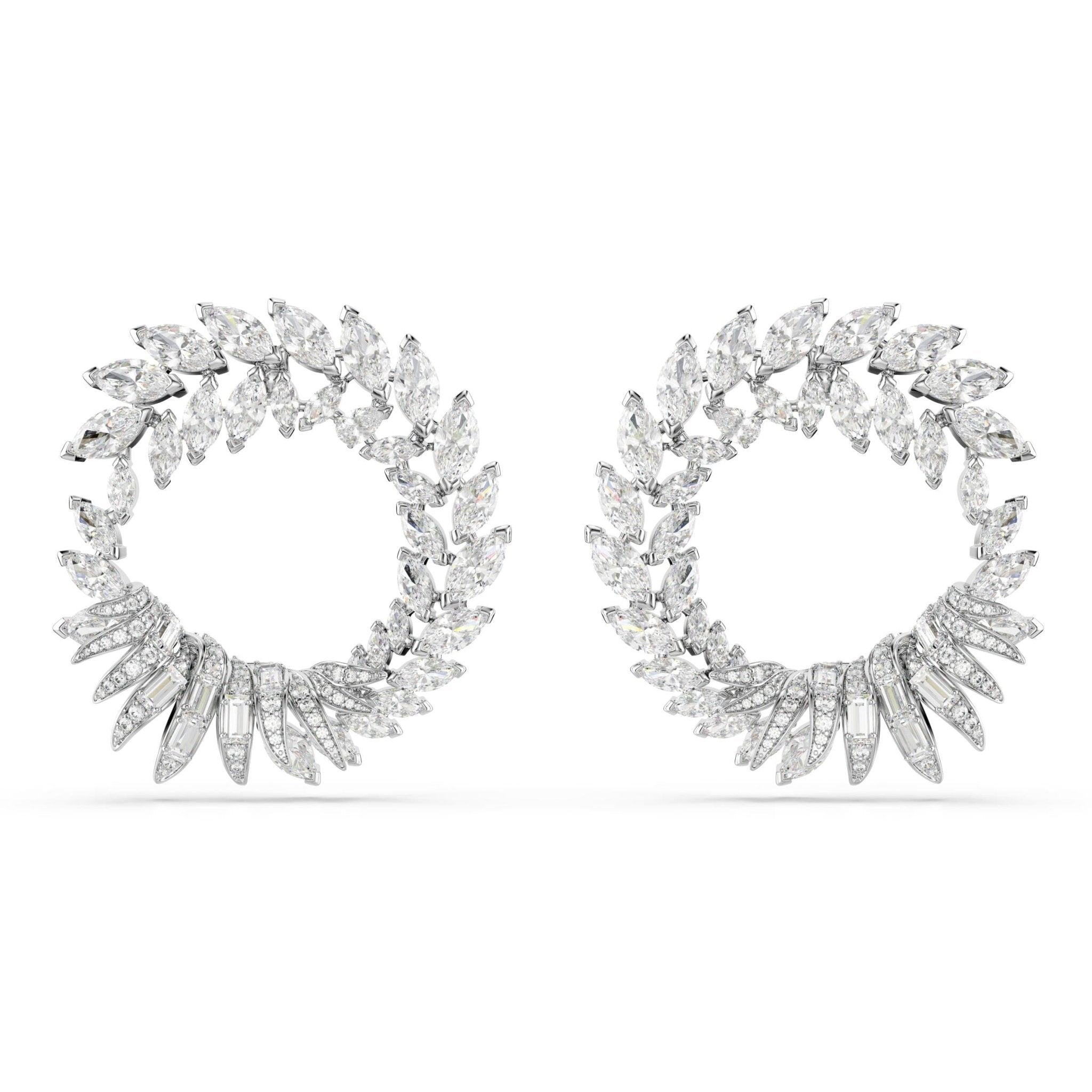 Mesmera hoop Frontal earrings, Marquise cut, White, Rhodium plated - Swarovski