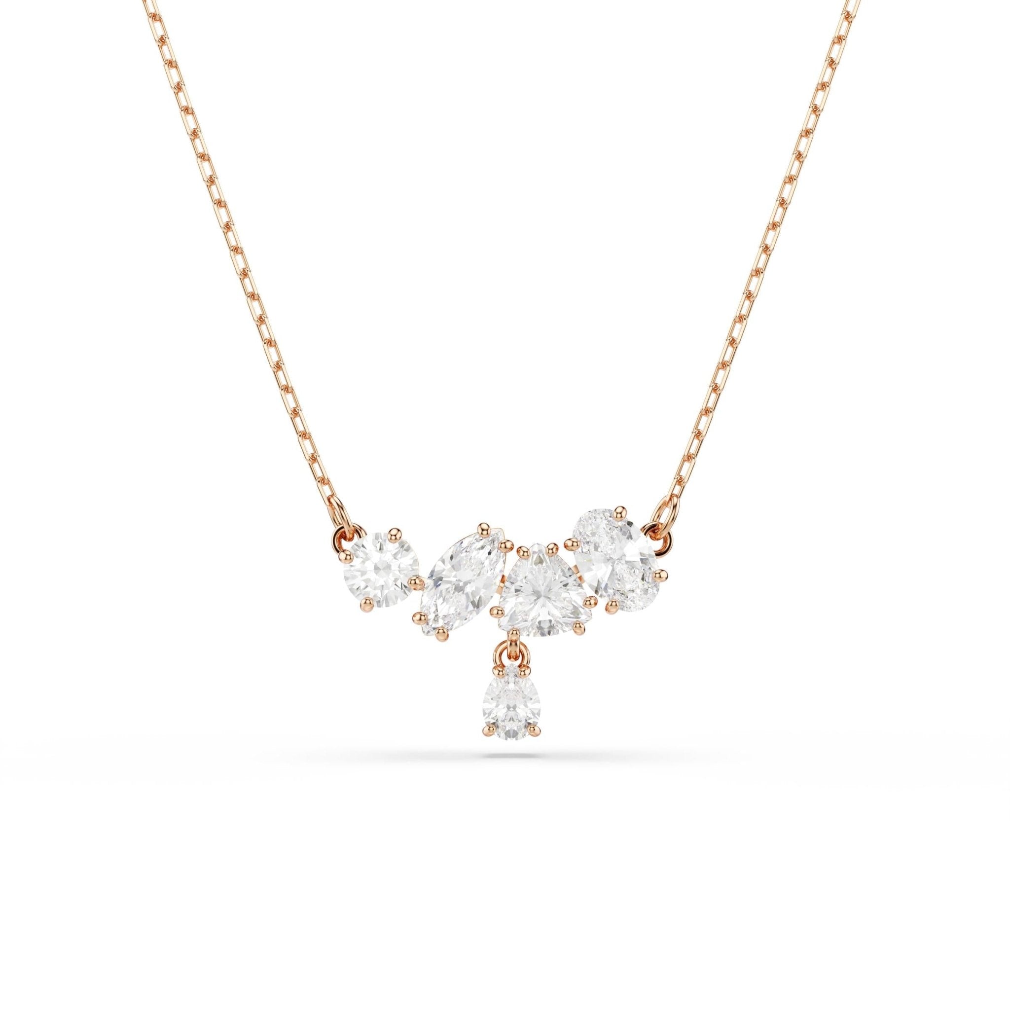 Mesmera necklace, Mixed cuts, White, 18K rose gold finish -Swarovski