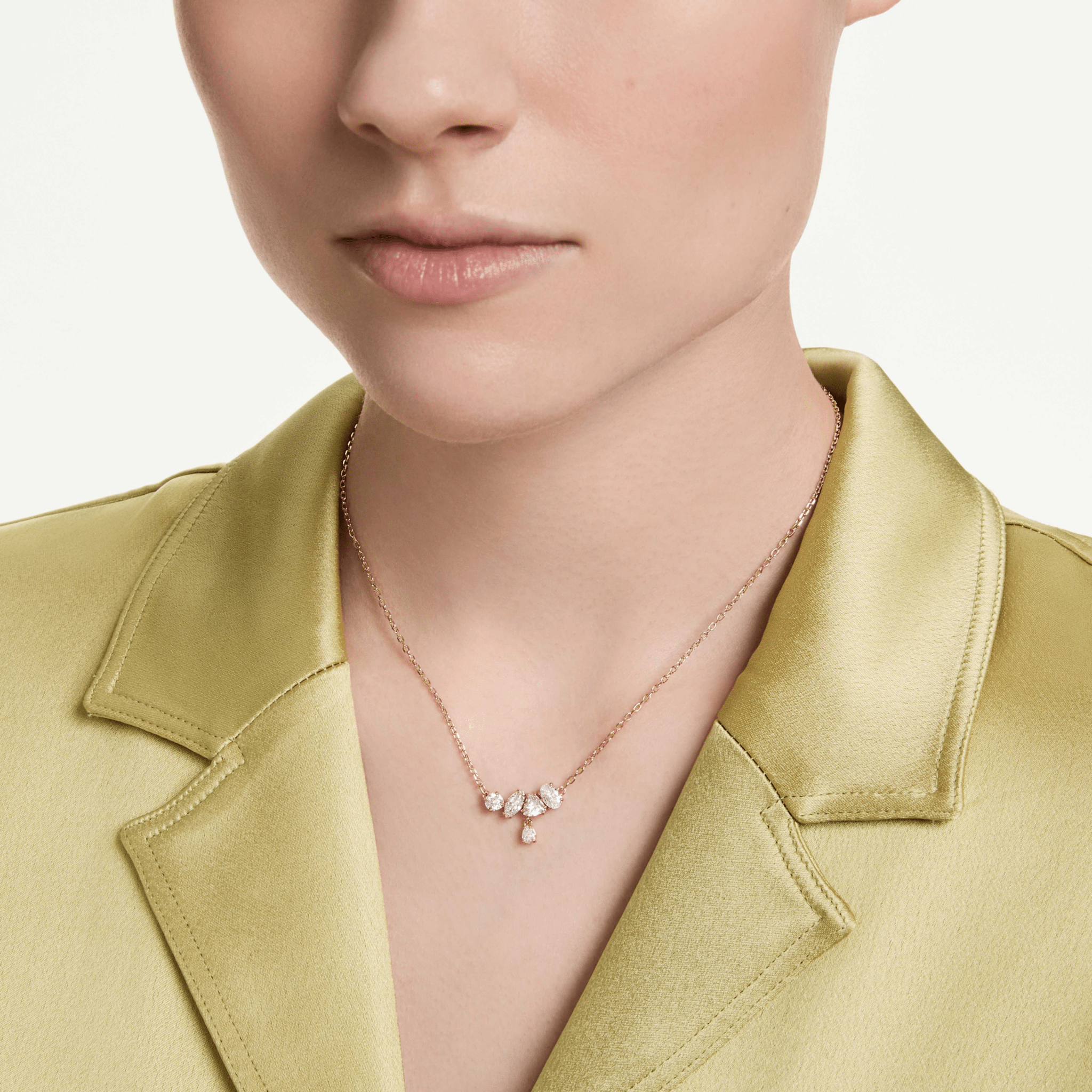 Mesmera necklace, Mixed cuts, White, 18K rose gold finish -Swarovski