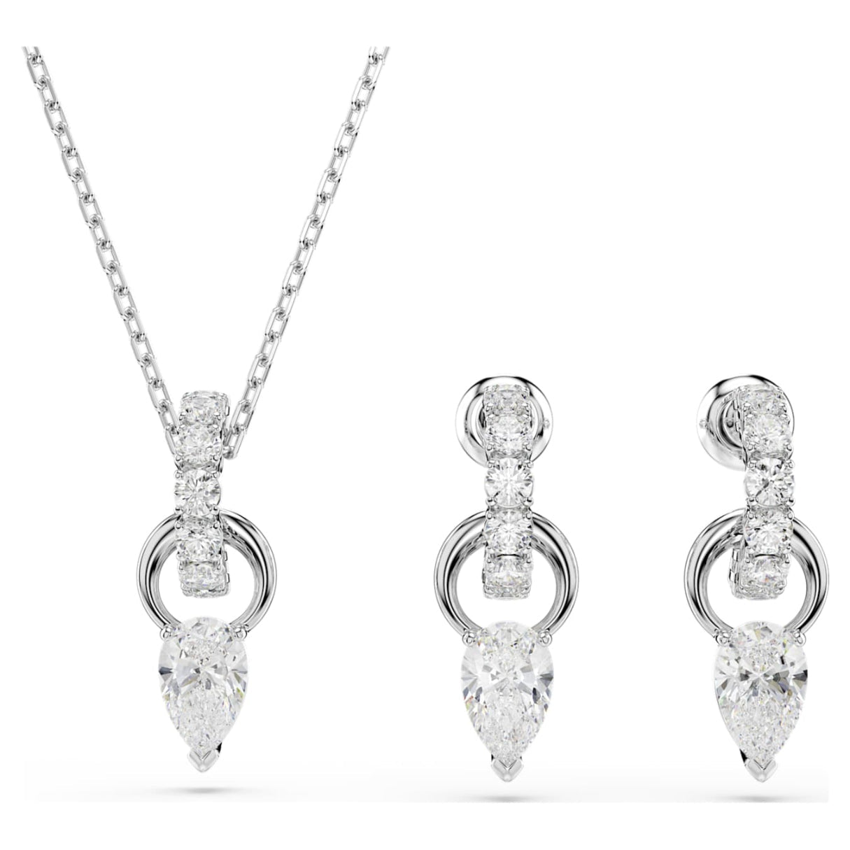 Mesmera set Pear cut, Round cut, White, Rhodium plated -Swarovski