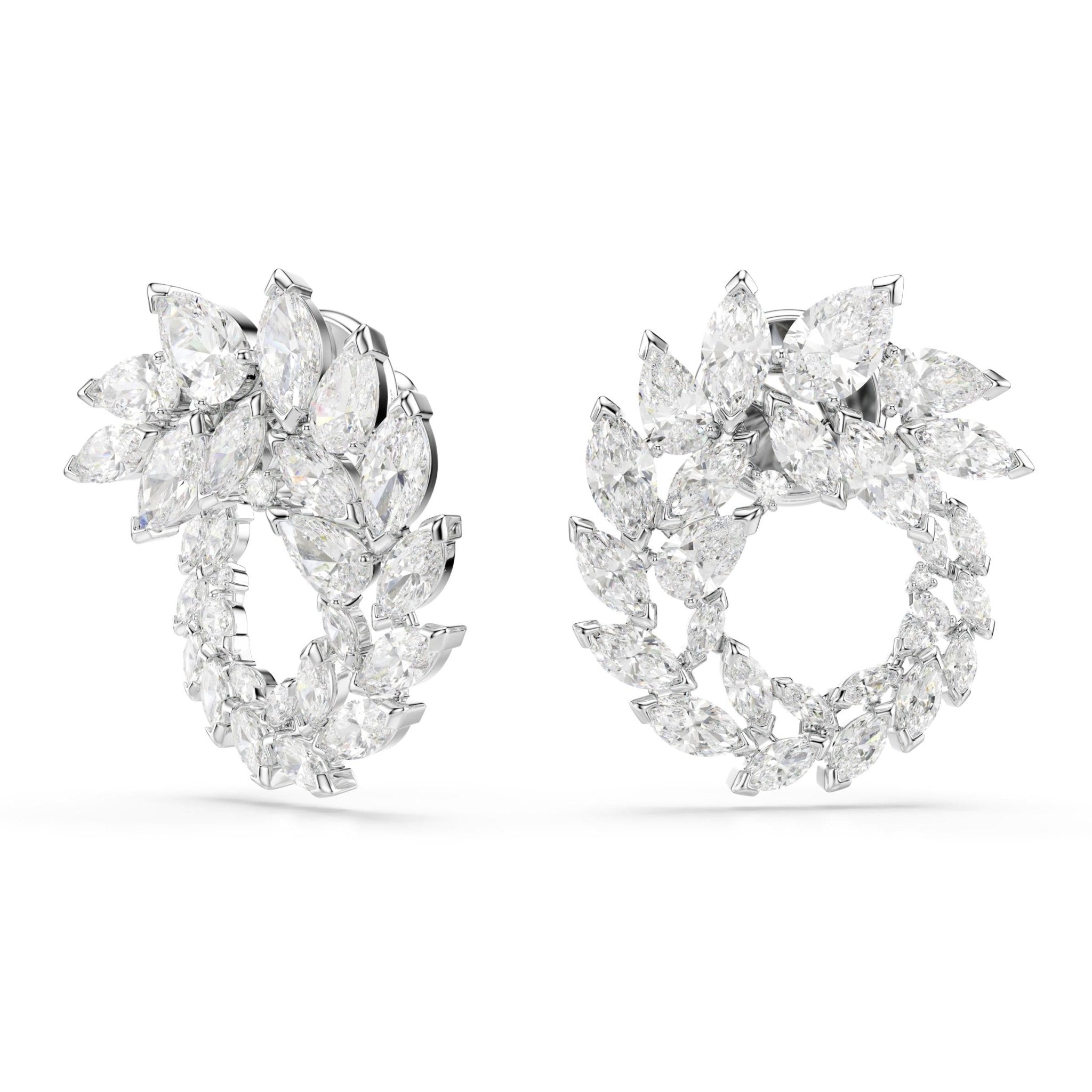 Mesmera small hoop earrings, Marquise cut, White, Rhodium plated - Swarovski