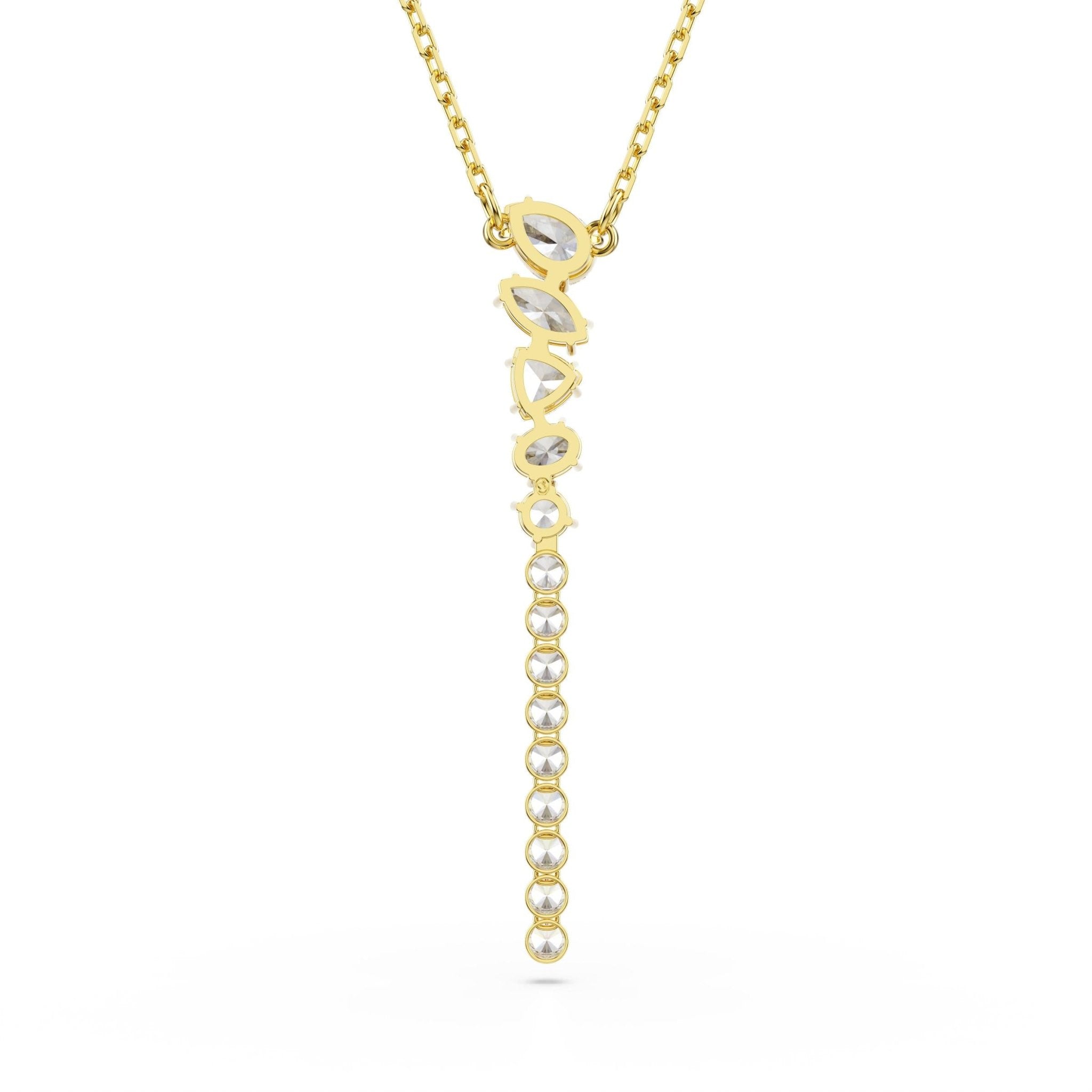 Mesmera Y necklace, Mixed cuts, White, 18K gold finish -Swarovski
