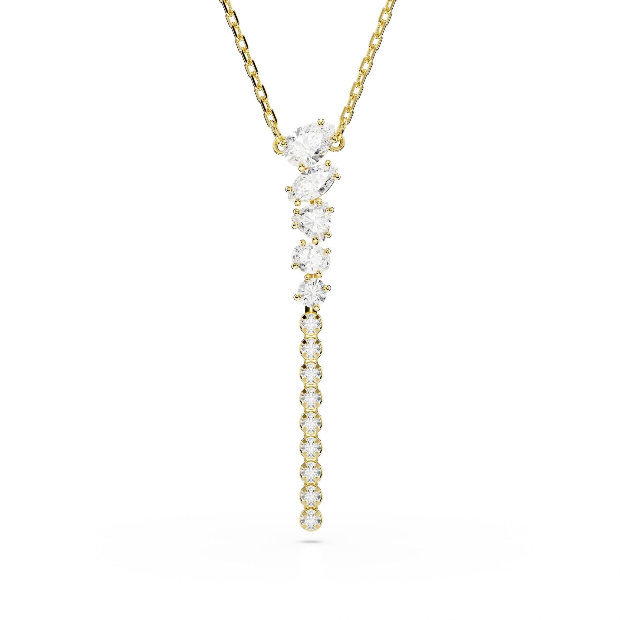 Mesmera Y necklace, Mixed cuts, White, 18K gold finish -Swarovski