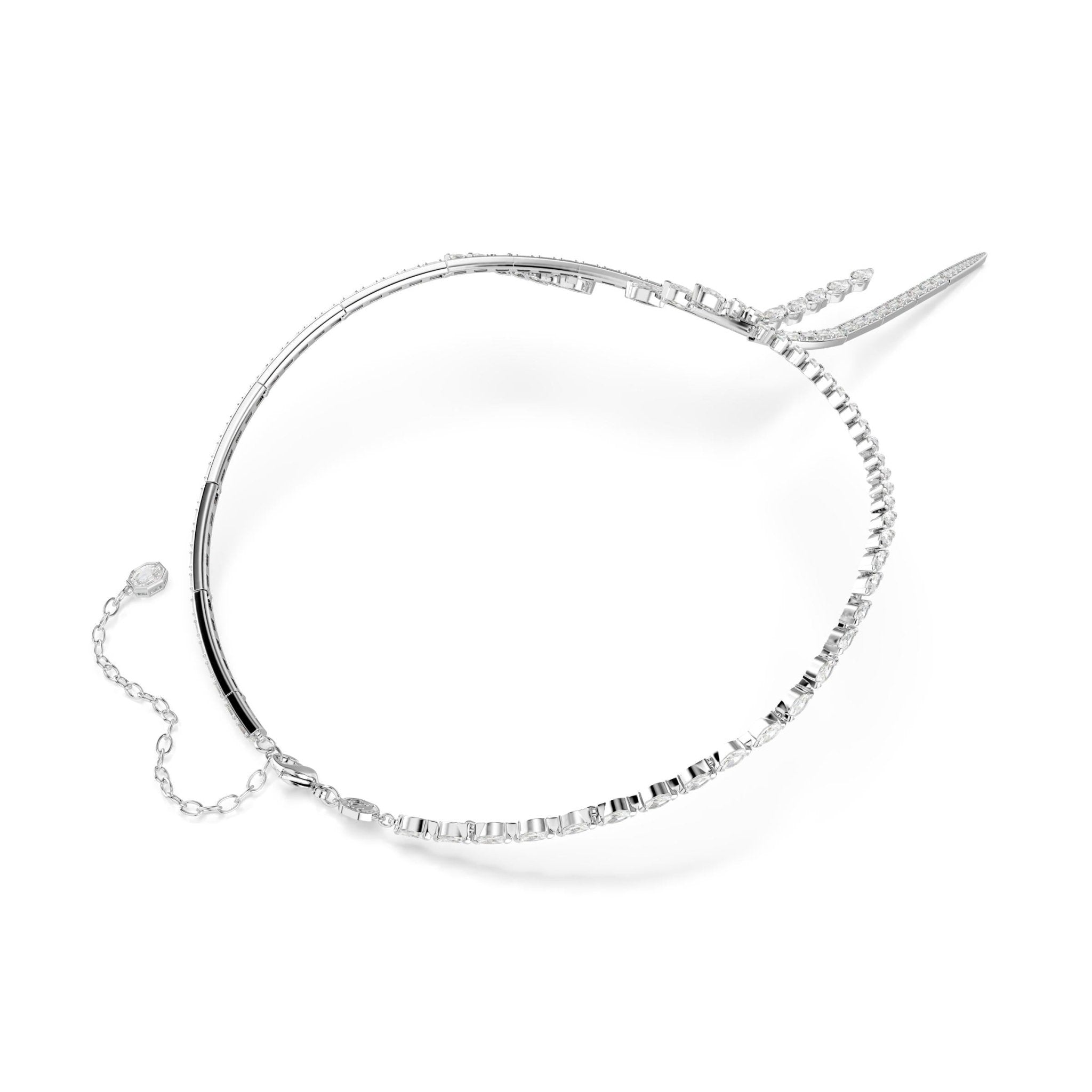 Mesmera Y necklace, Mixed cuts, White, Rhodium plated -Swarovski