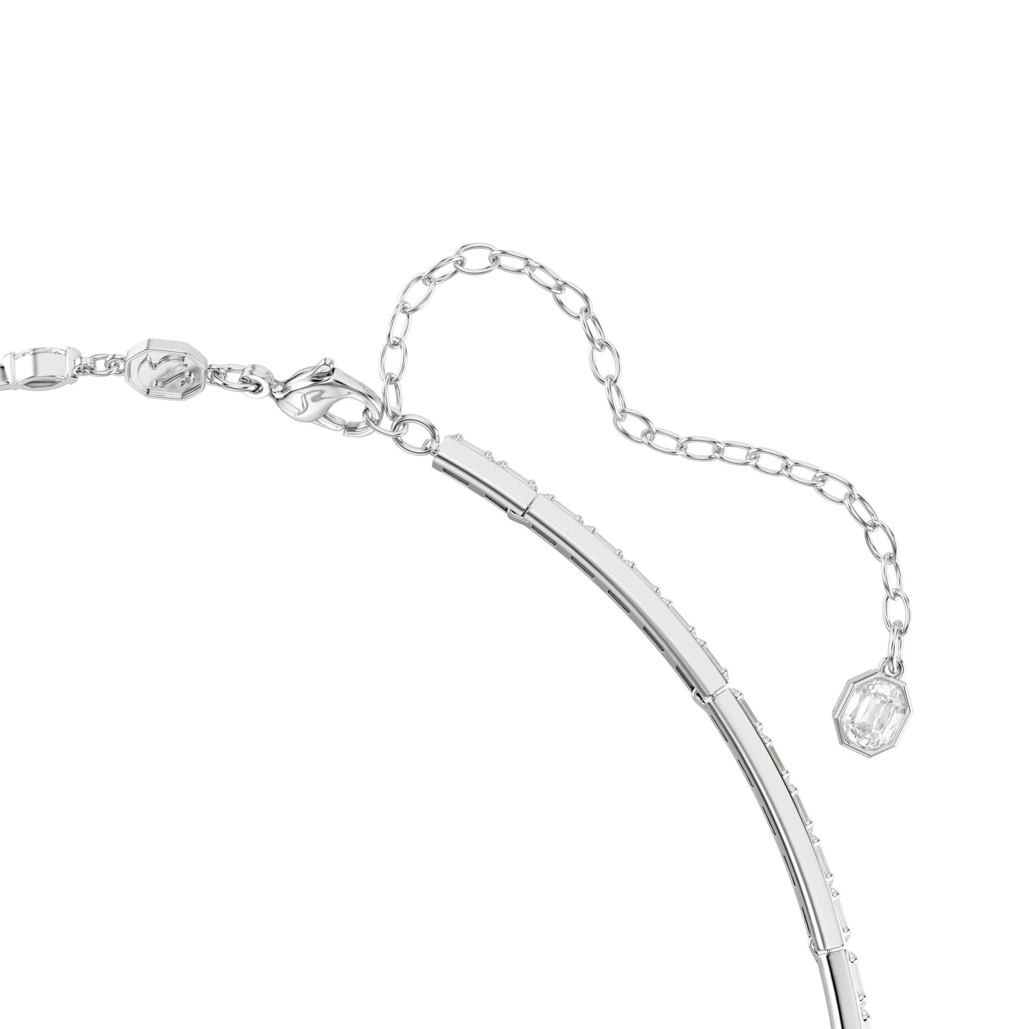 Mesmera Y necklace, Mixed cuts, White, Rhodium plated -Swarovski