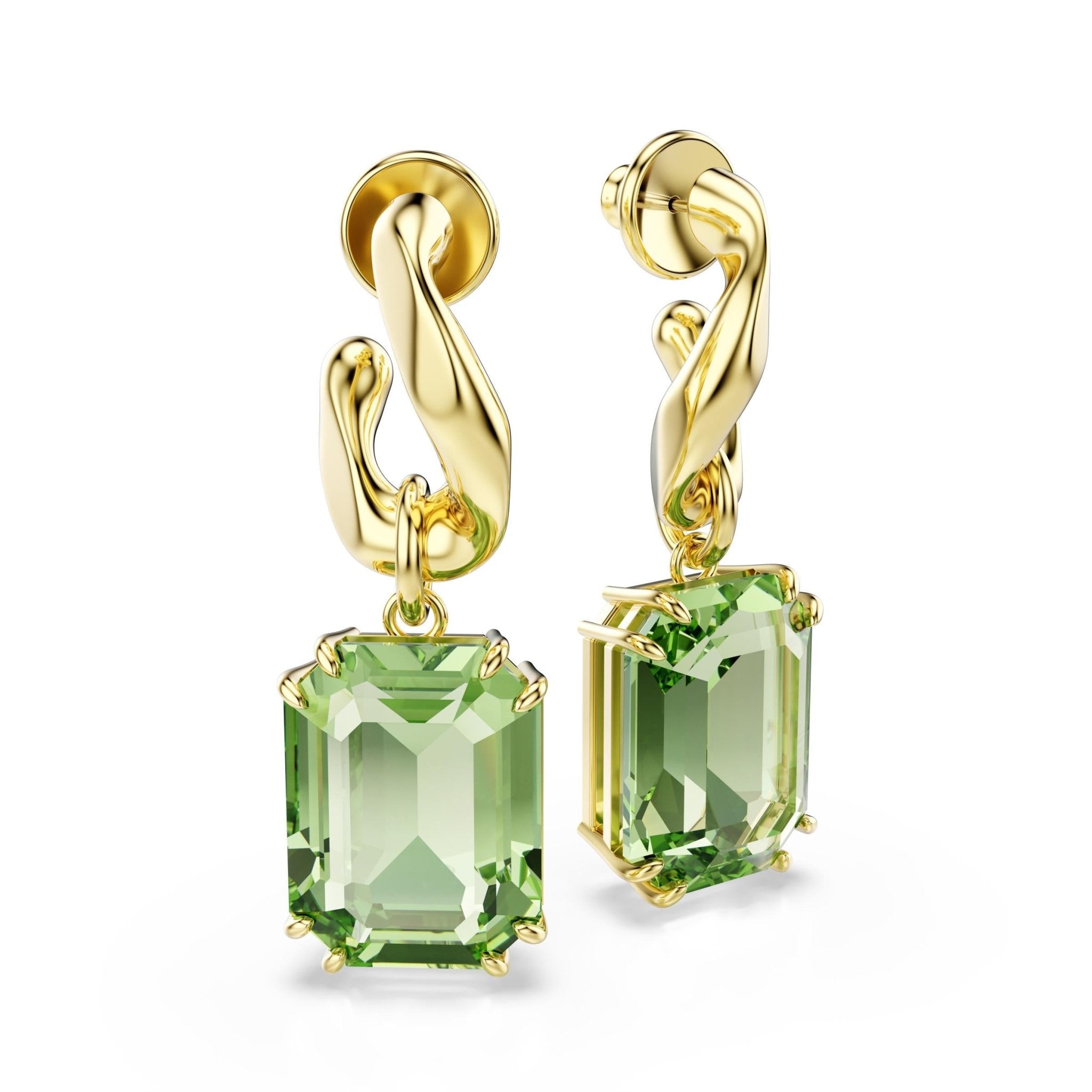 Millenia drop earrings, Octagon cut, Green, 18K gold finish -Swarovski