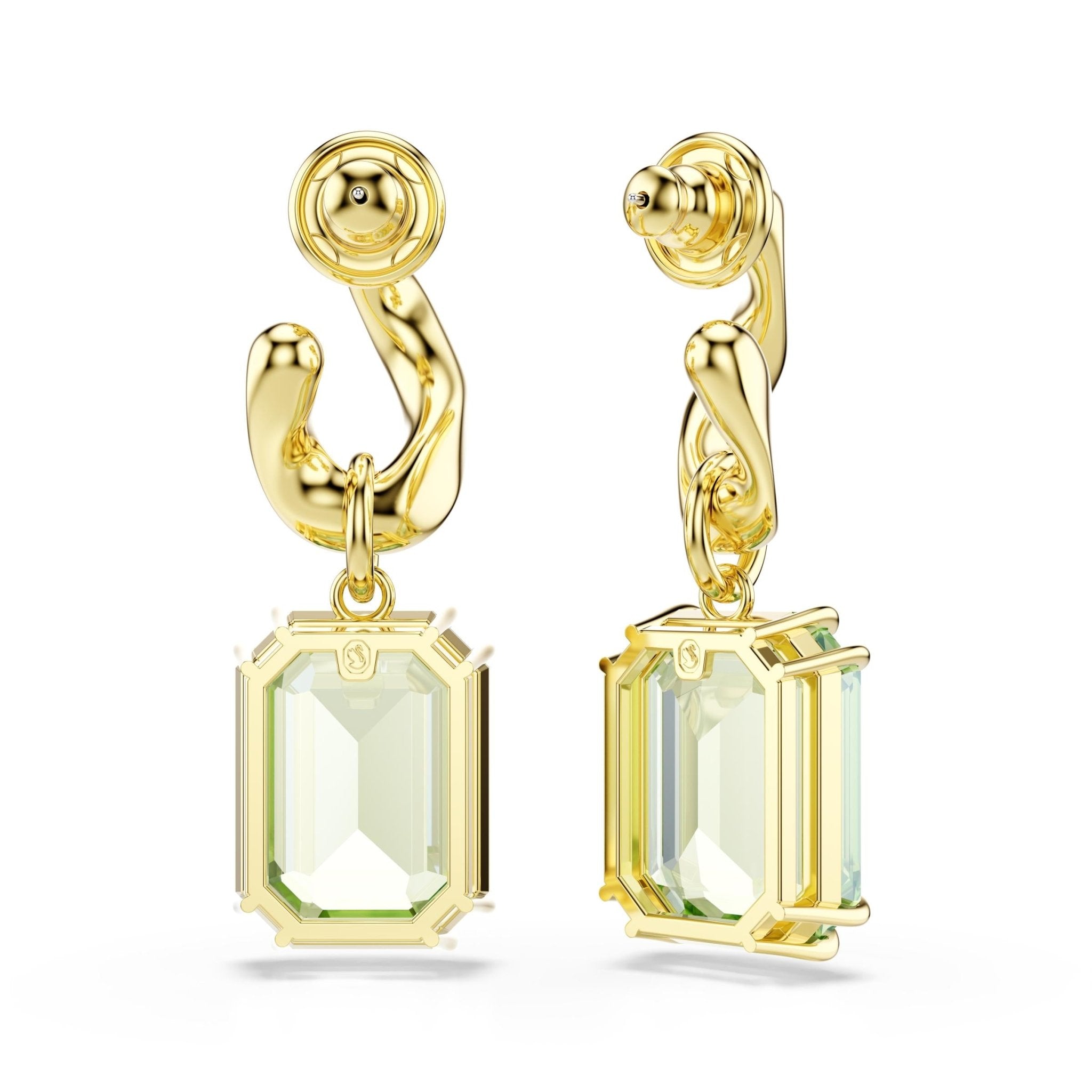 Millenia drop earrings, Octagon cut, Green, 18K gold finish -Swarovski