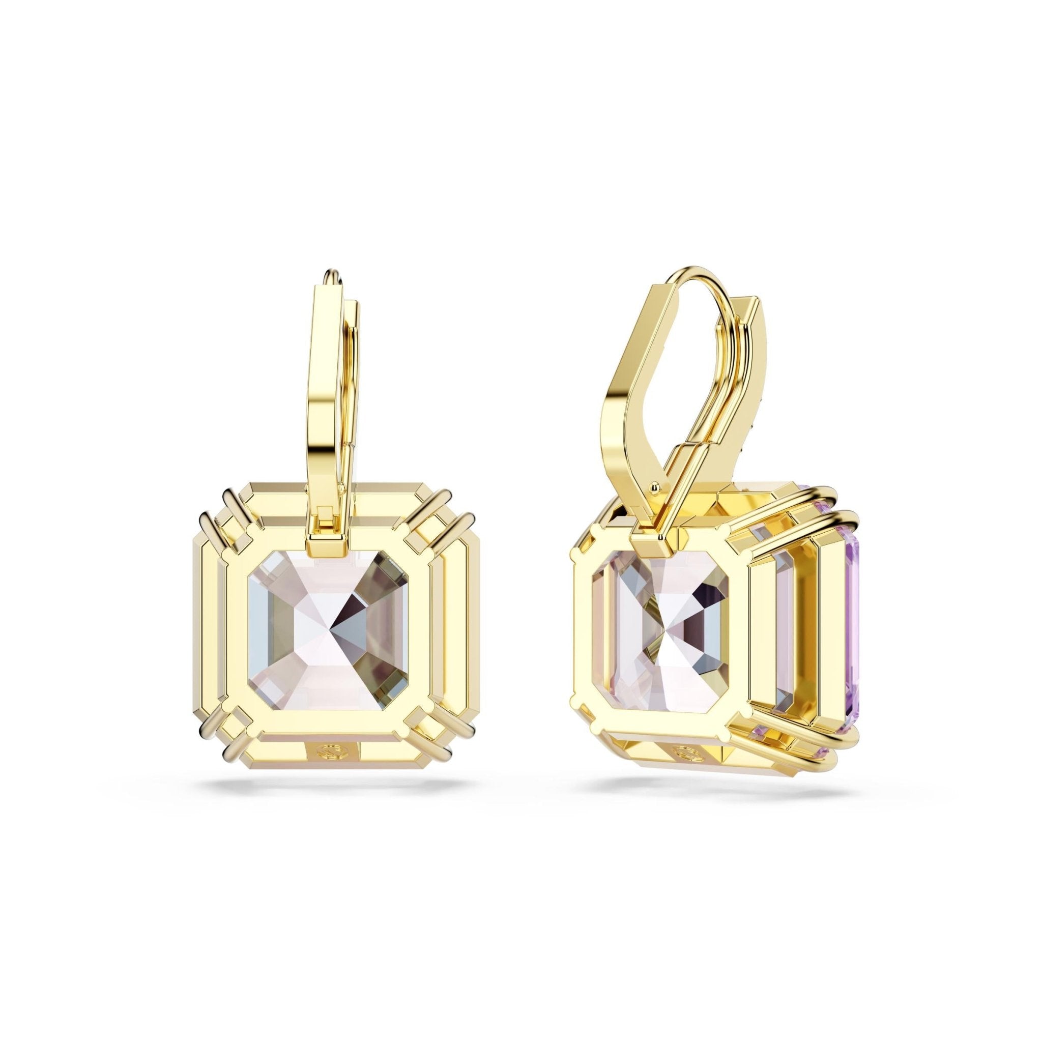 Millenia drop earrings, Square cut, Purple, 18K gold finish -Swarovski