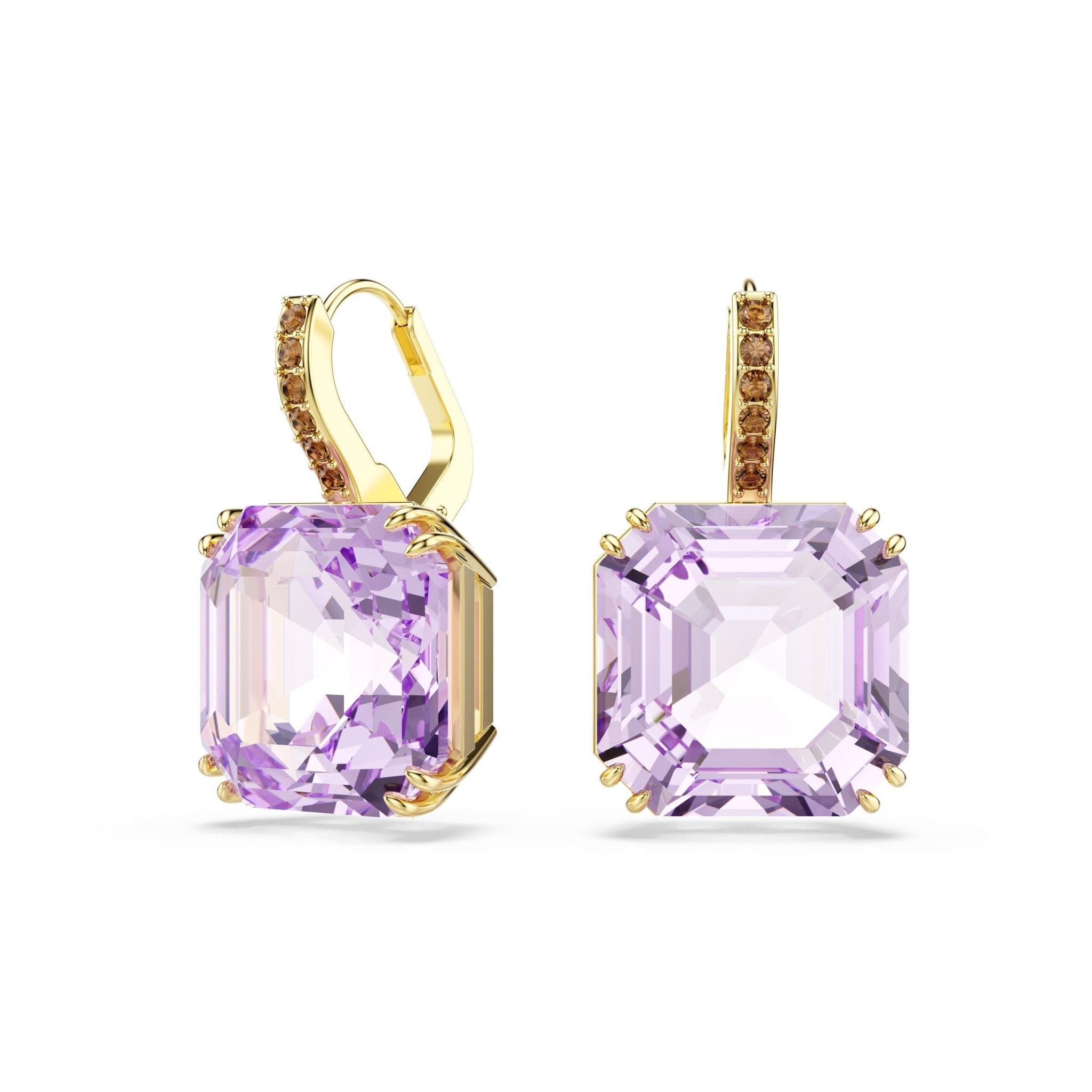 Millenia drop earrings, Square cut, Purple, 18K gold finish -Swarovski