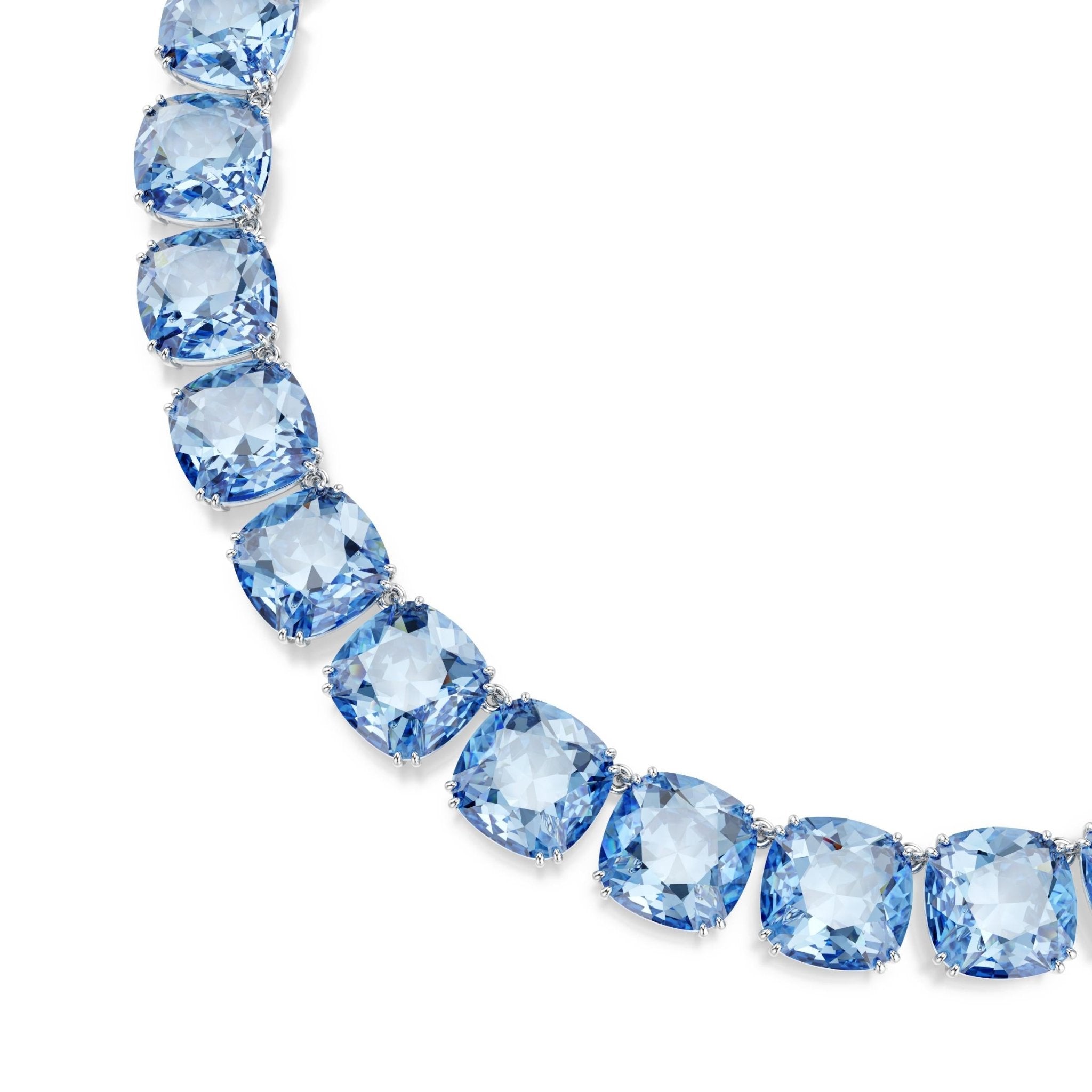 Millenia necklace, Cushion cut, Blue, Rhodium plated -Swarovski