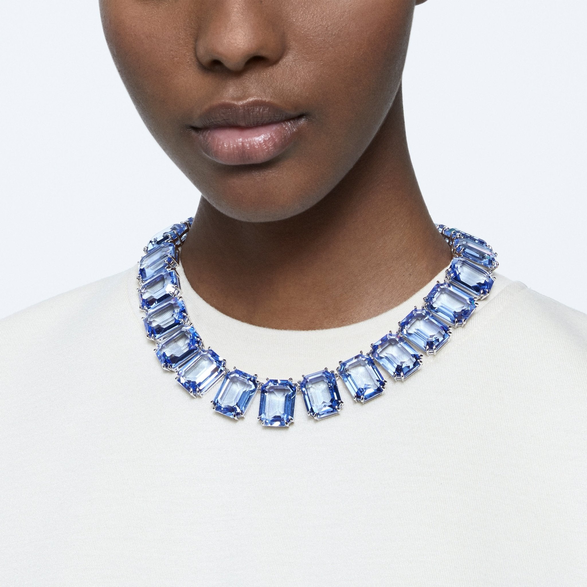 Millenia necklace, Oversized crystals, Octagon cut, Blue -Swarovski