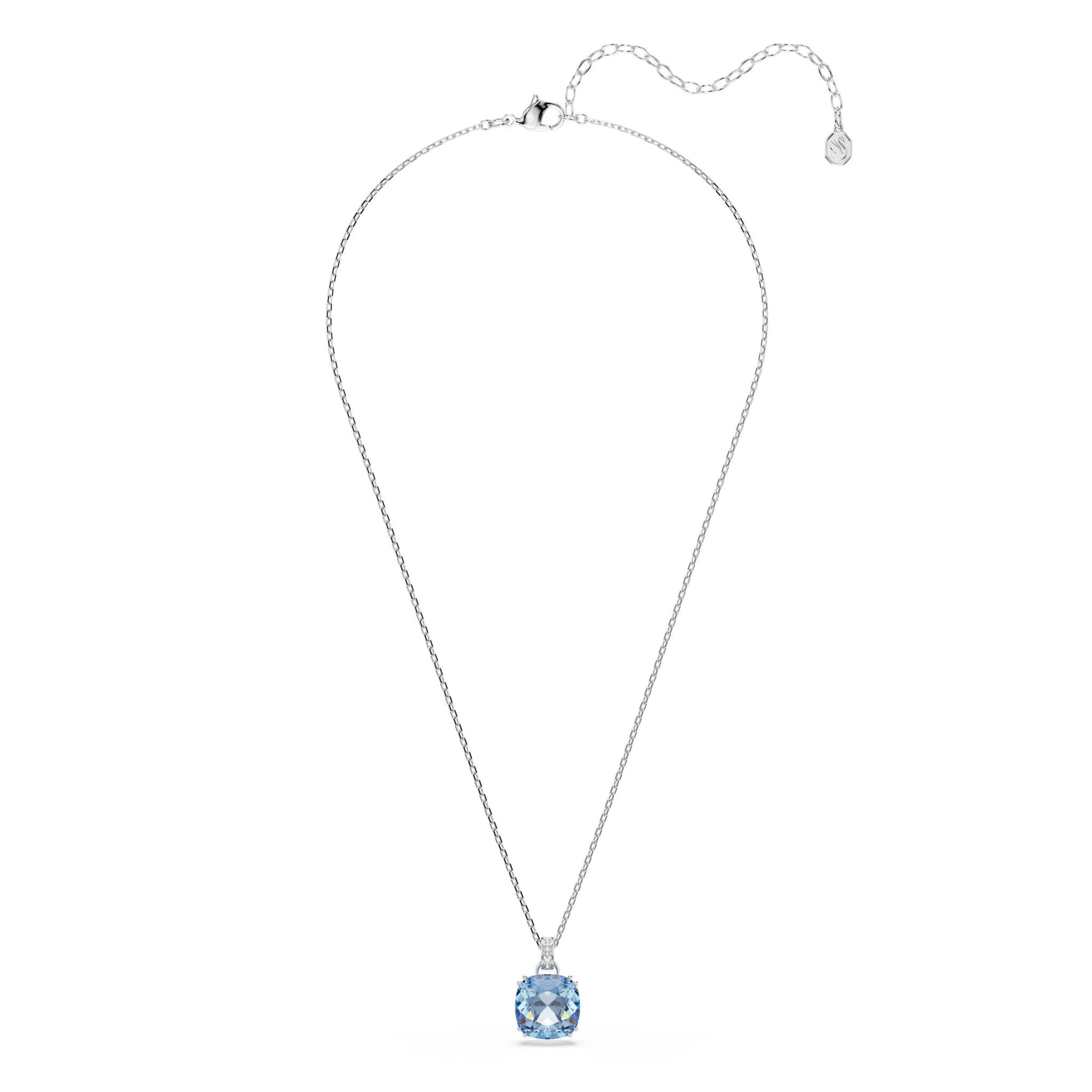 Millenia pendant, Cushion cut, Blue, Rhodium plated -Swarovski
