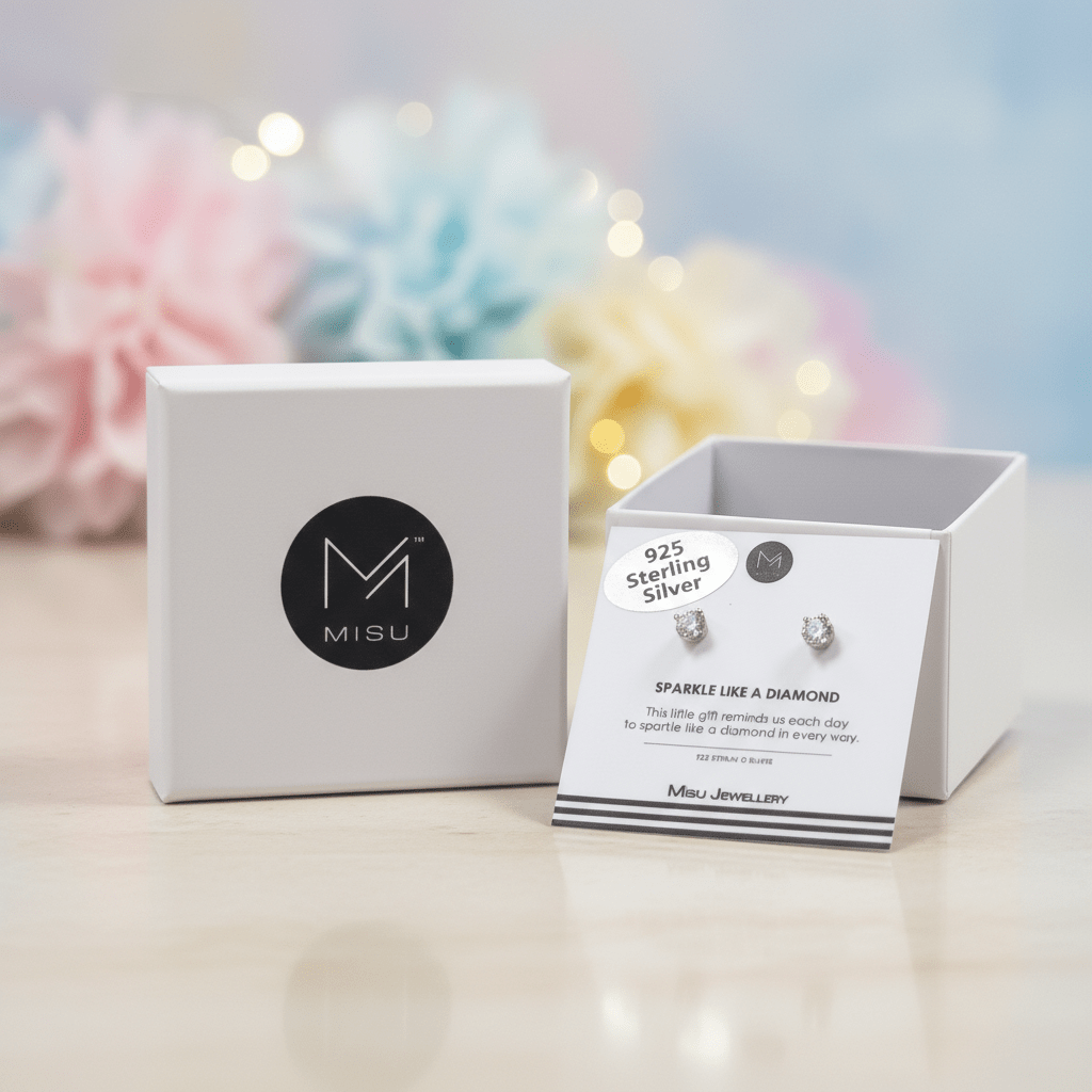 MISU 925 Sterling Silver Bling Thing Earrings Studs -Misu