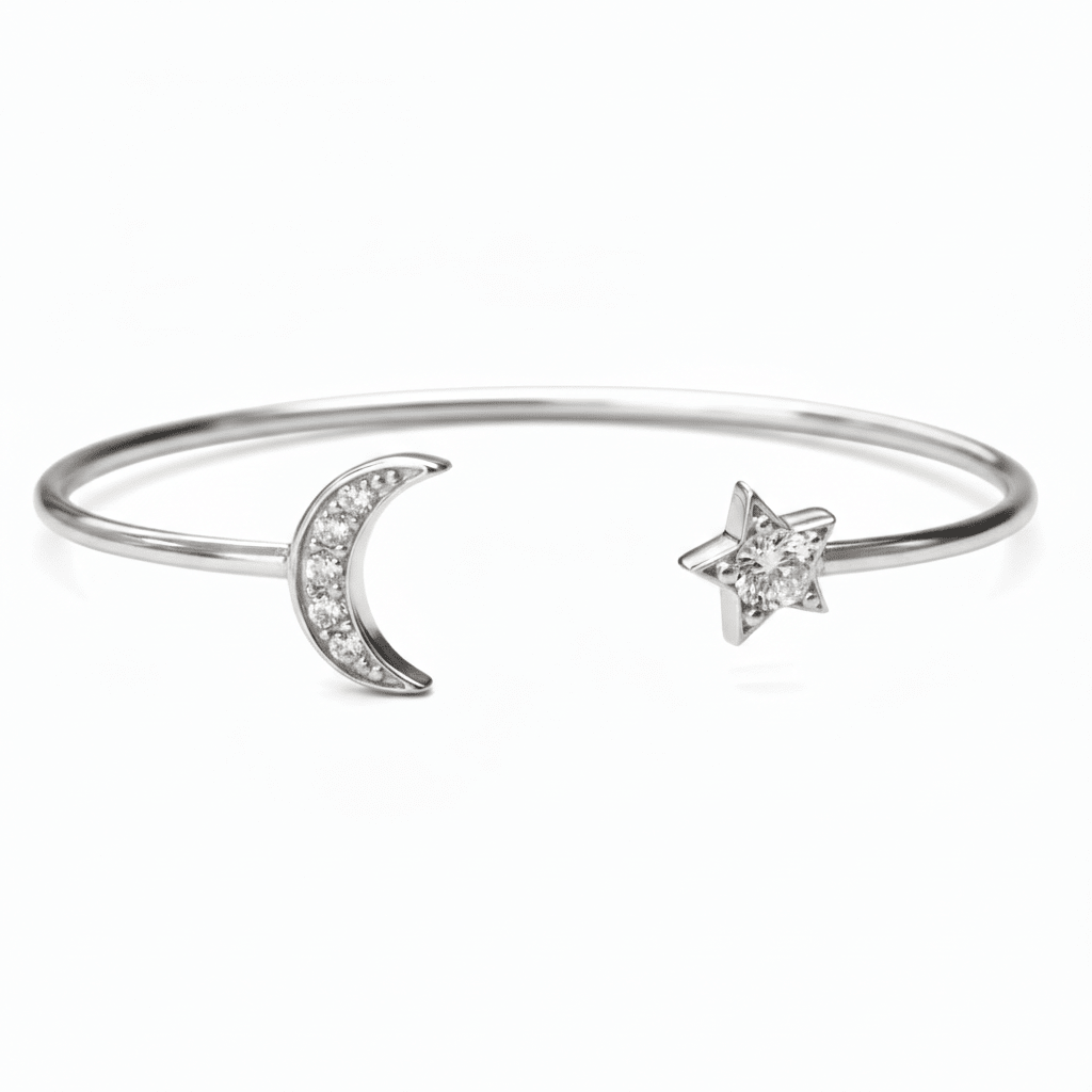 MISU 925 Sterling Silver Bracelet Cuff Moon & Star -Misu
