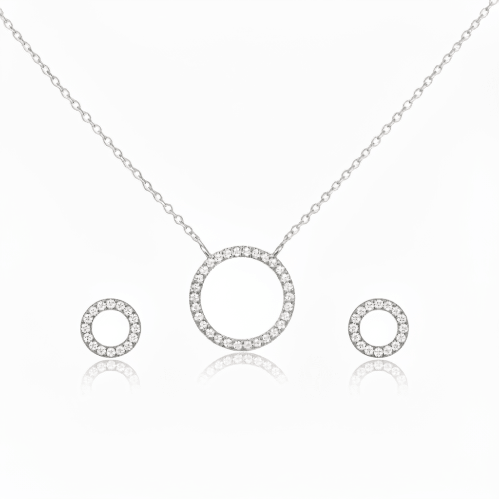 MISU 925 Sterling Silver Circle Earrings & Necklace Set -Misu