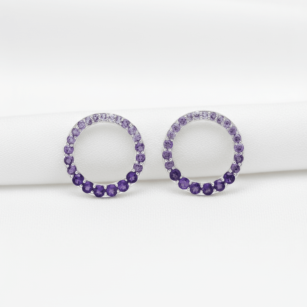 MISU 925 Sterling Silver Circles With Purple CZ -Misu