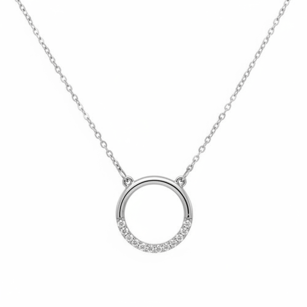 MISU 925 Sterling Silver Demi CZ Circle Necklace -Misu