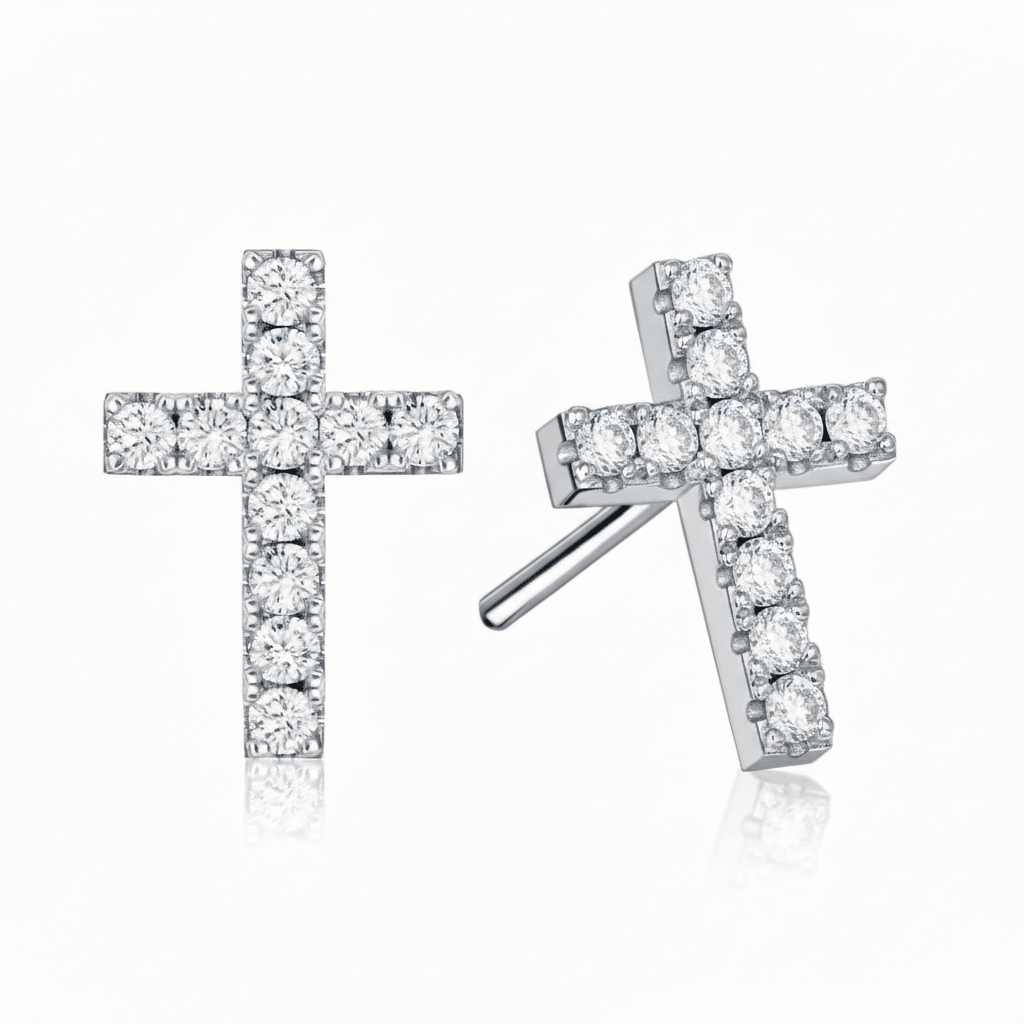 MISU 925 Sterling Silver Earrings Cross -Misu