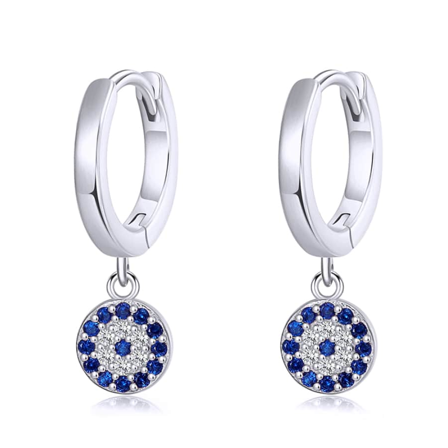 MISU 925 Sterling Silver Earrings Hanging Evil Eye Huggies -Misu