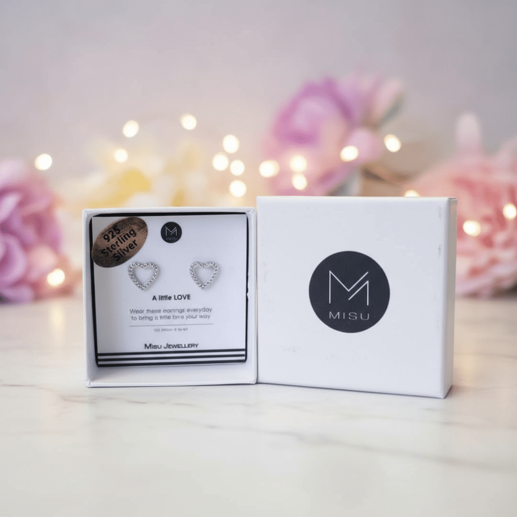 MISU 925 Sterling Silver Earrings Heart CZ -Misu