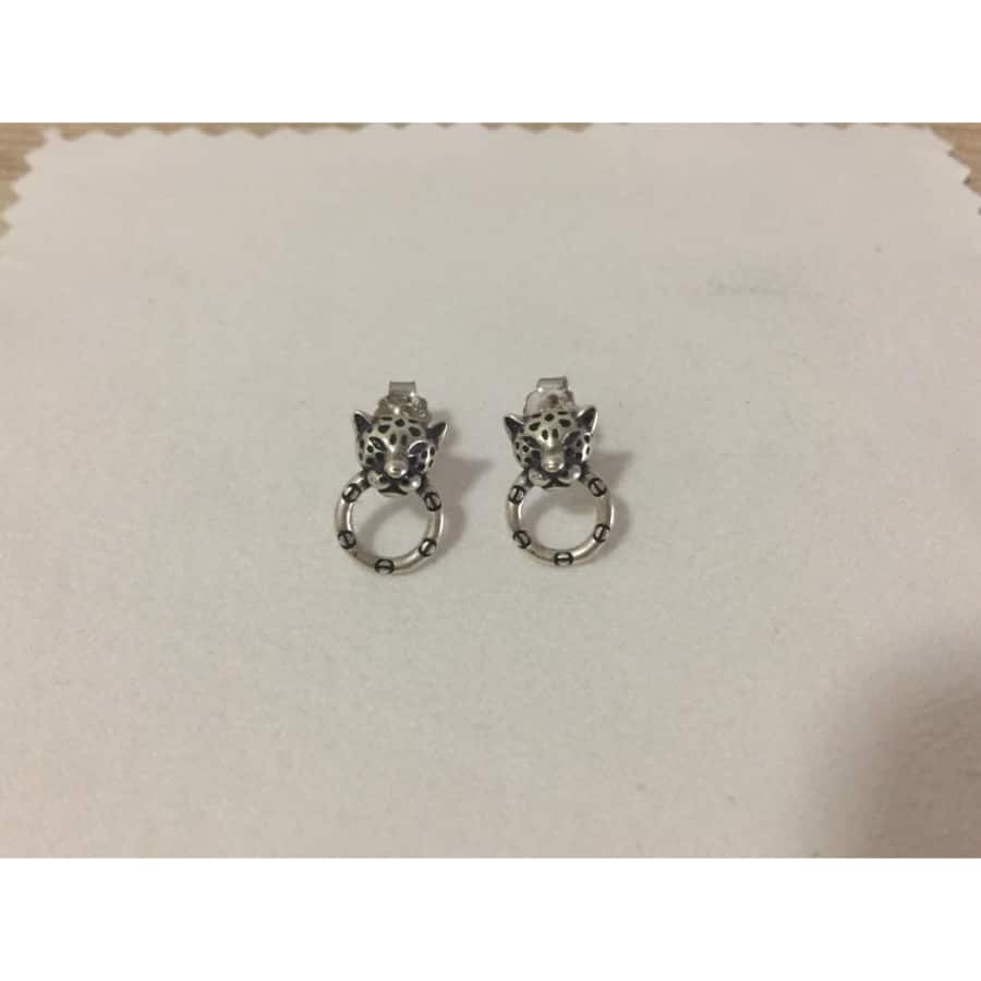 MISU 925 Sterling Silver Earrings Leopard On Circle -Misu