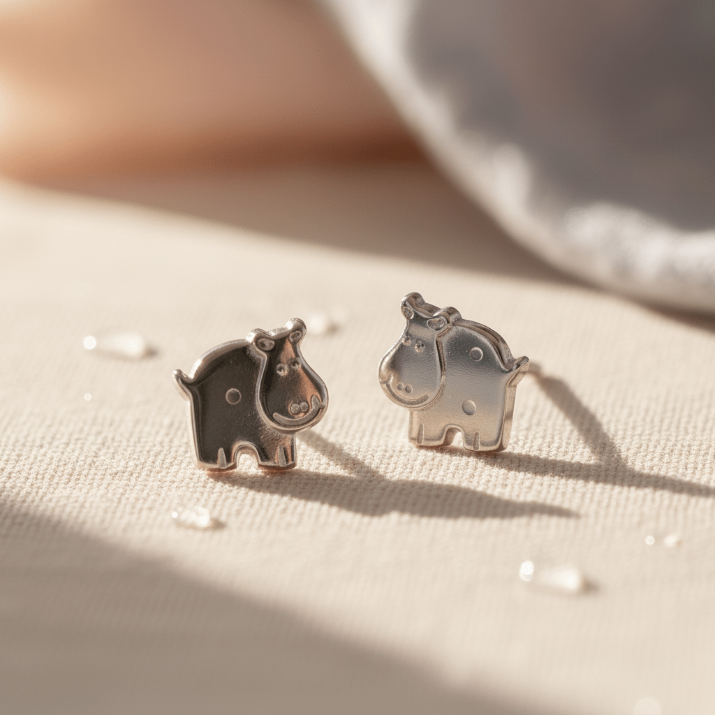 MISU 925 Sterling Silver Earrings Little Hippo -Misu