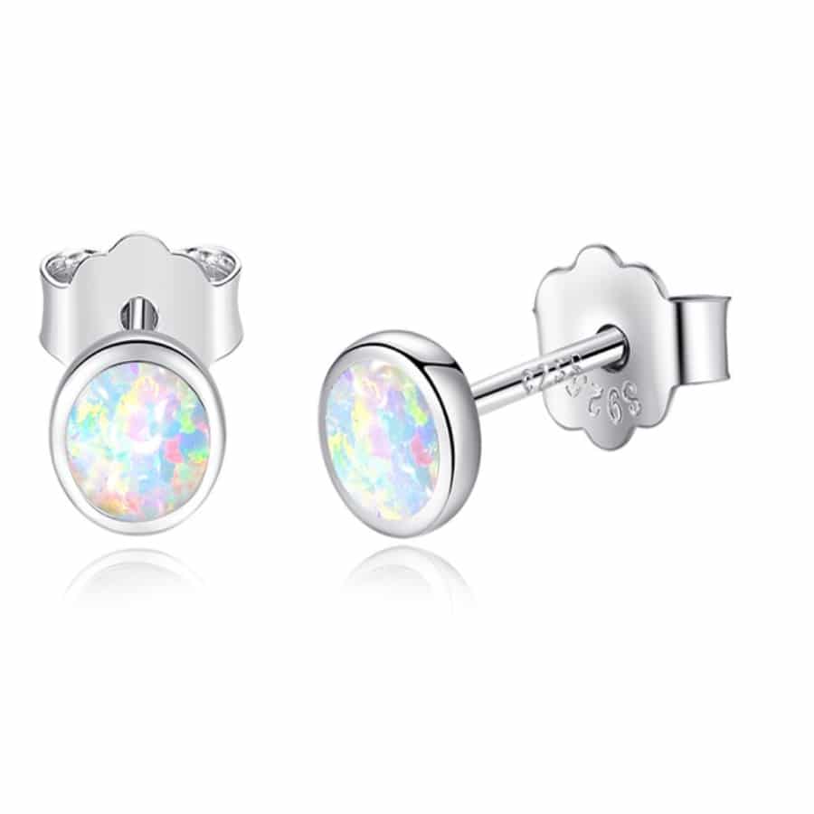 MISU 925 Sterling Silver Earrings Mini White Opal -Misu