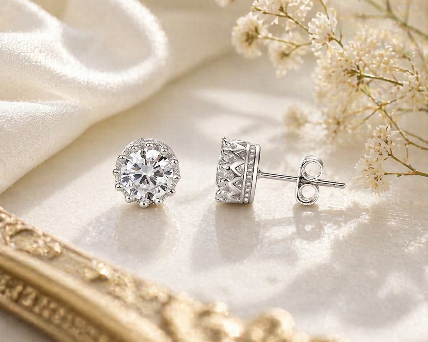 MISU 925 Sterling Silver Earrings Silver Crown -Misu