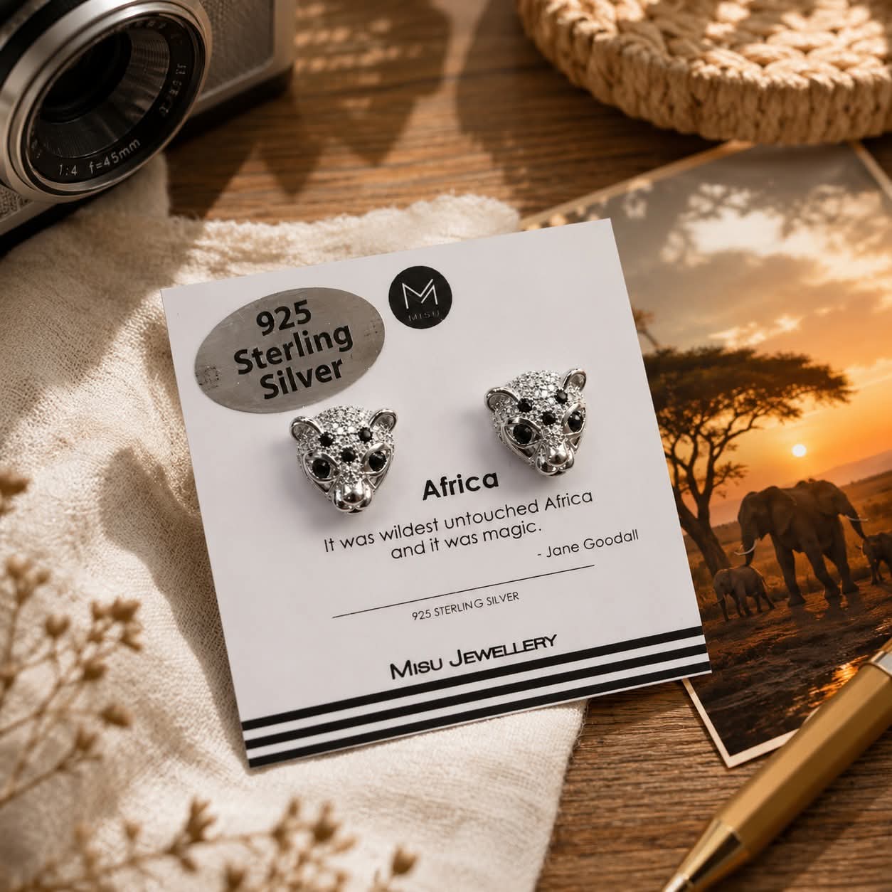 MISU 925 Sterling Silver Earrings Wild Cat -Misu