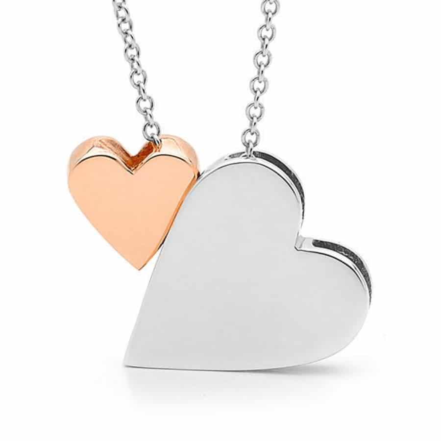 MISU 925 Sterling Silver Necklace Two Heart Silver & Rose Gold -Misu