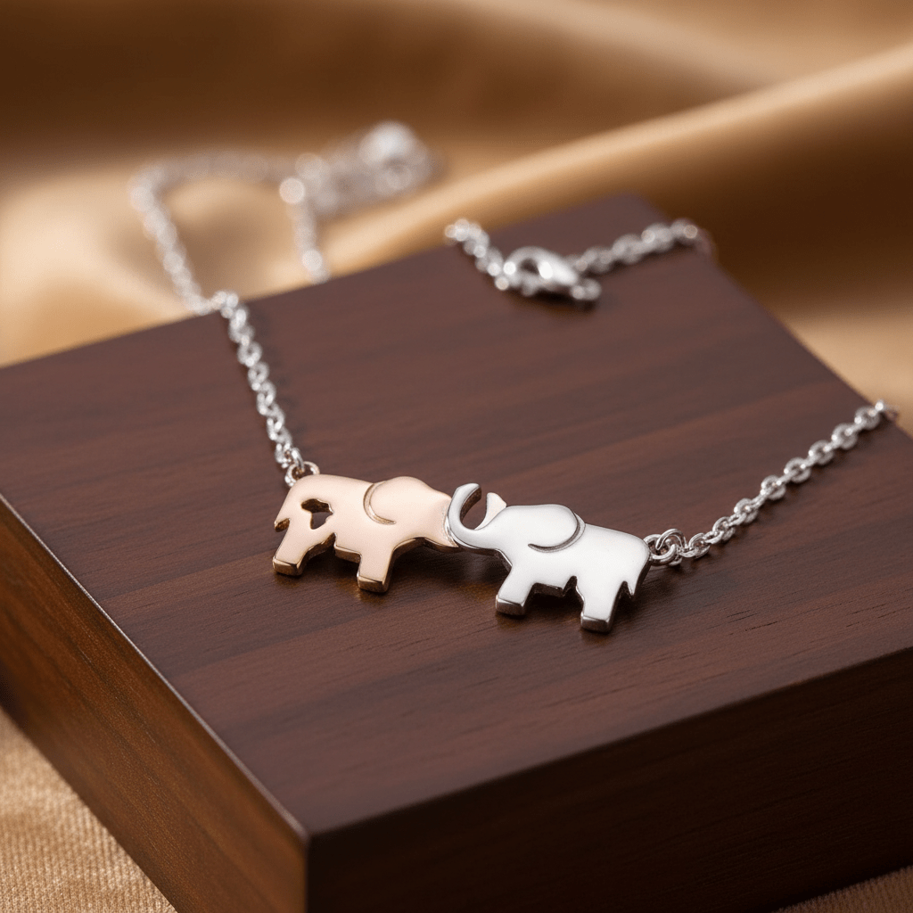 MISU 925 Sterling Silver Necklace Two Tone Holding Elephants -Misu