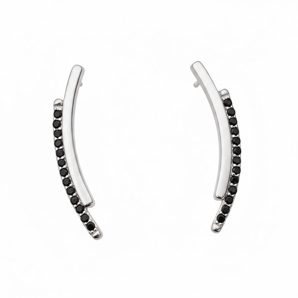 MISU 925 Sterling Silver With Black Ear Climber Drops -Misu
