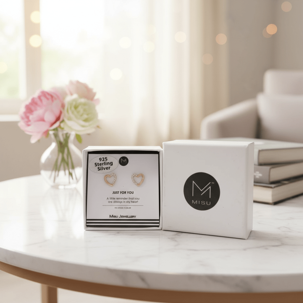 MISU Rose Demi Heart Studs -Misu
