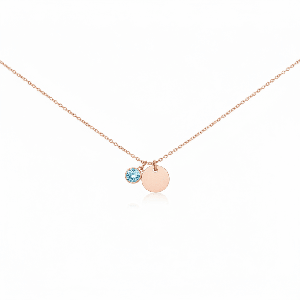 MISU Rose Gold Necklace Birth Month Mar-Aquamarine -Misu