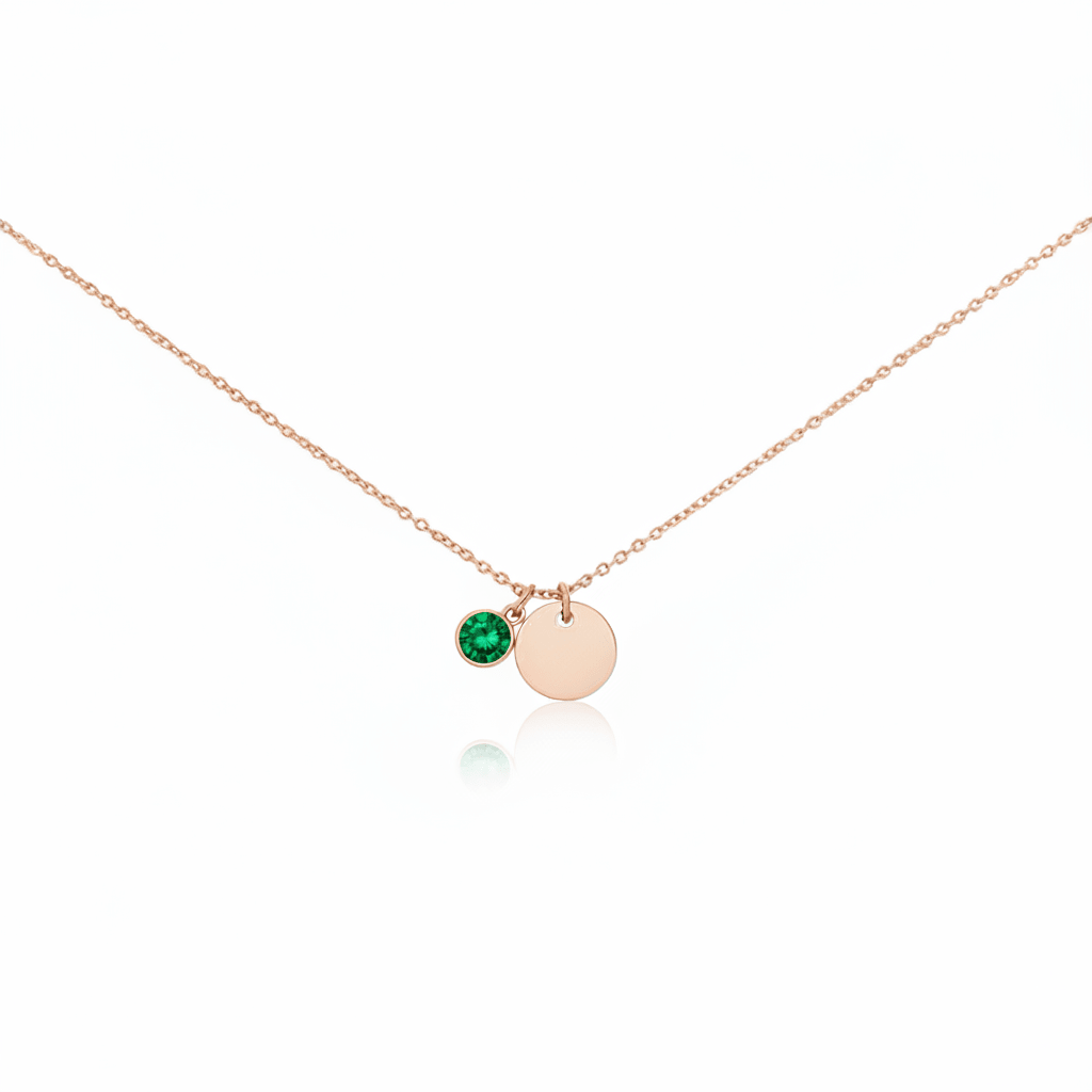 MISU Rose Gold Necklace Birth Month May-Emerald -Misu